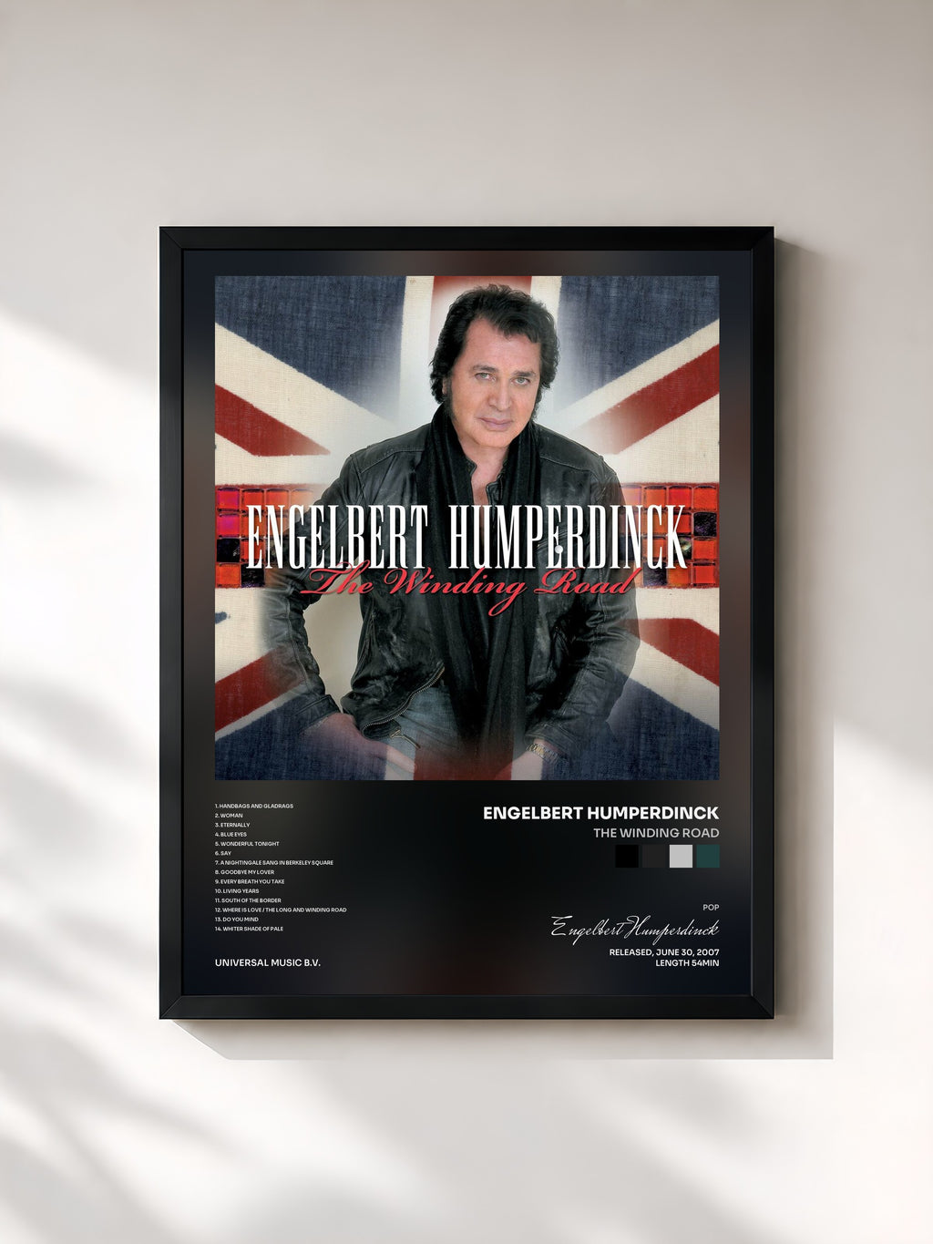 #noir Tableau de l'album The Winding Road de Engelbert Humperdinck, cadre noir, imprimé et encadré en France