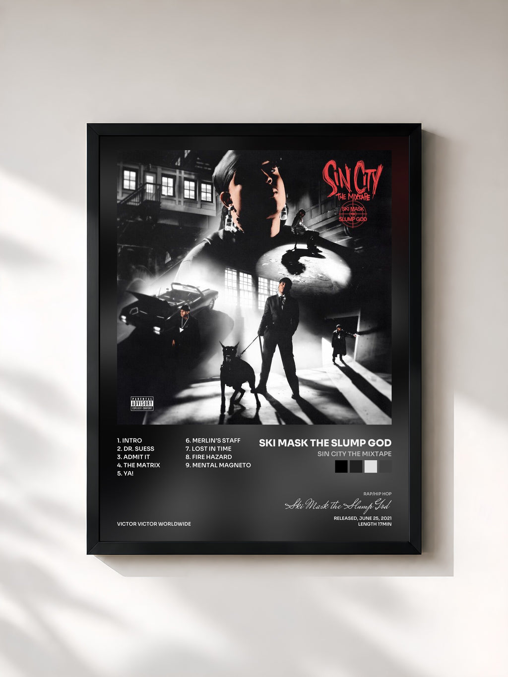 #noir Tableau de l'album Sin City The Mixtape de Ski Mask the Slump God, cadre noir, imprimé et encadré en France