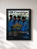 #noir Tableau de l'album 20 Corridos Pa La Plevada de Los Titanes De Durango, cadre noir, imprimé et encadré en France