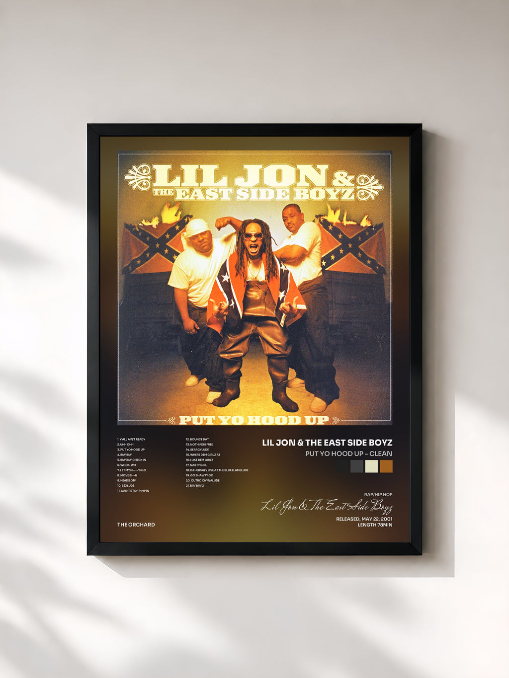 #noir Tableau de l'album Put Yo Hood Up - Clean de Lil Jon & The East Side Boyz, cadre noir, imprimé et encadré en France