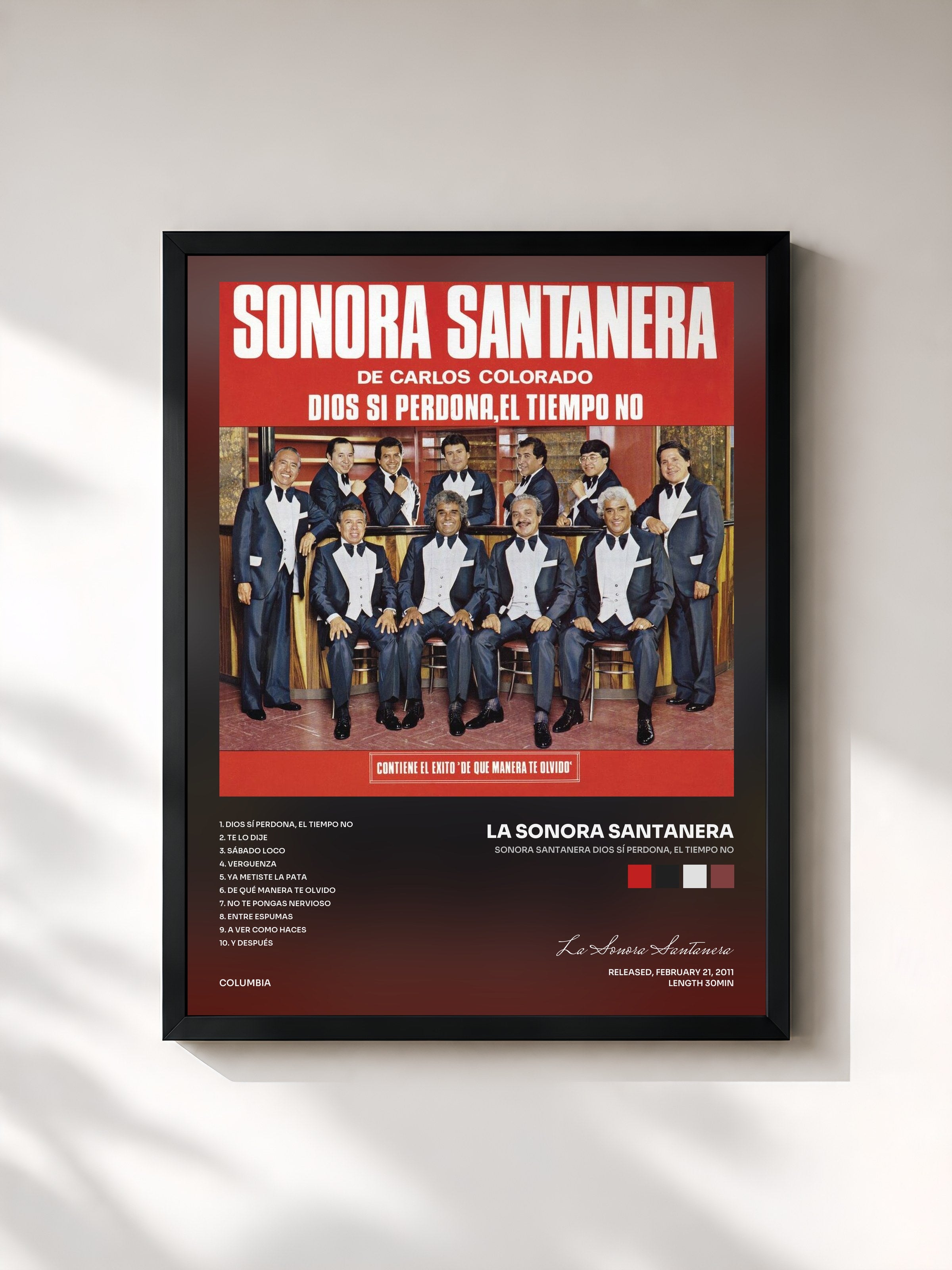 #noir Tableau de l'album Sonora Santanera Dios Sí Perdona, El Tiempo No de La Sonora Santanera, cadre noir, imprimé et encadré en France