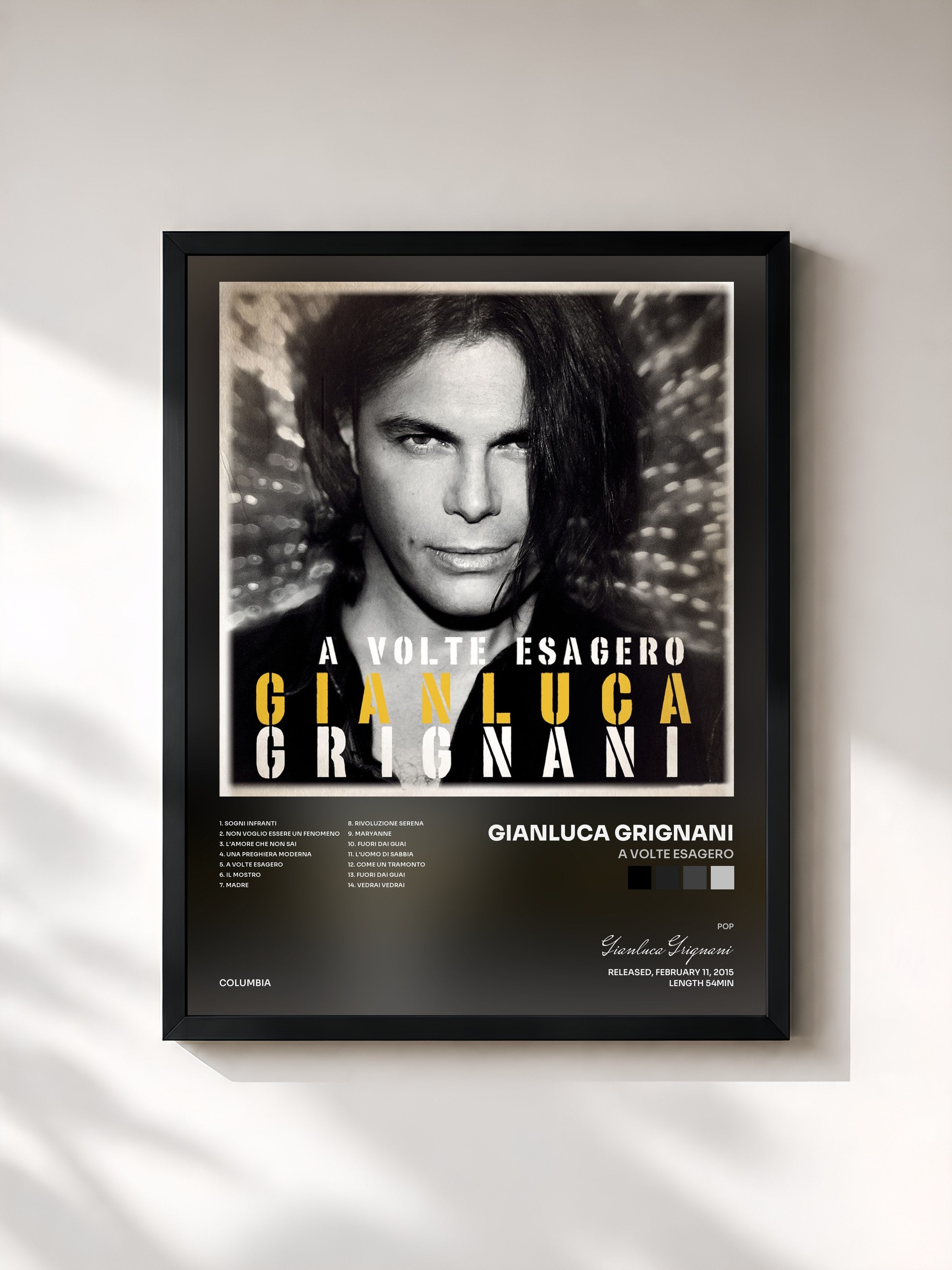 #noir Tableau de l'album A volte esagero de Gianluca Grignani, cadre noir, imprimé et encadré en France