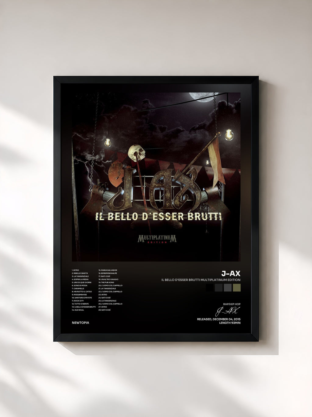 #noir Tableau de l'album Il bello d'esser brutti Multiplatinum Edition de J-AX, cadre noir, imprimé et encadré en France