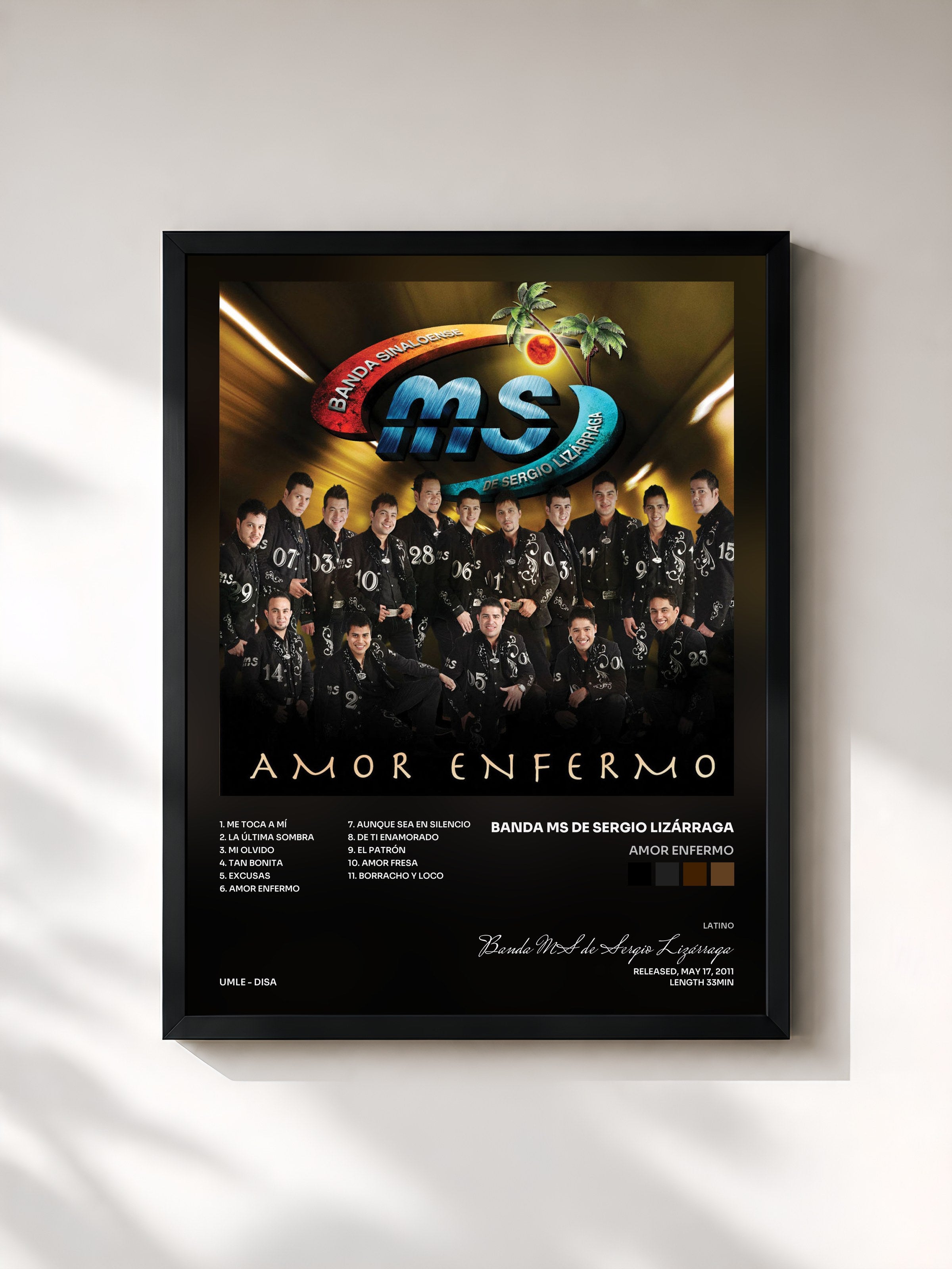 #noir Tableau de l'album Amor Enfermo de Banda MS de Sergio Lizárraga, cadre noir, imprimé et encadré en France