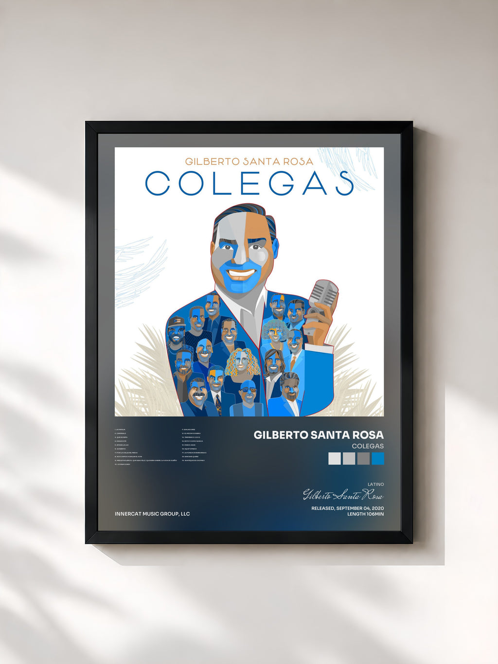 #noir Tableau de l'album Colegas de Gilberto Santa Rosa, cadre noir, imprimé et encadré en France