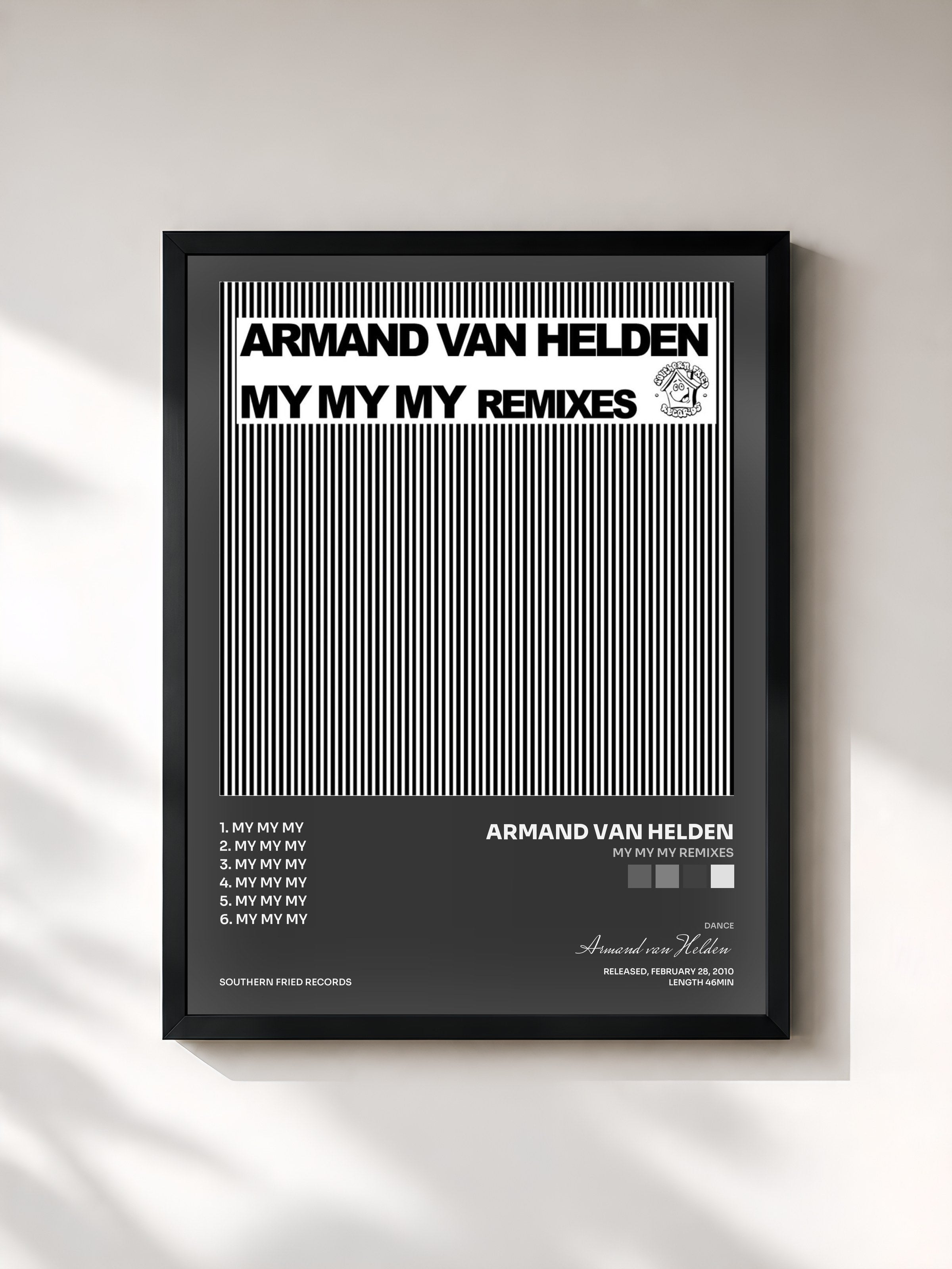 #noir Tableau de l'album My My My Remixes de Armand van Helden, cadre noir, imprimé et encadré en France