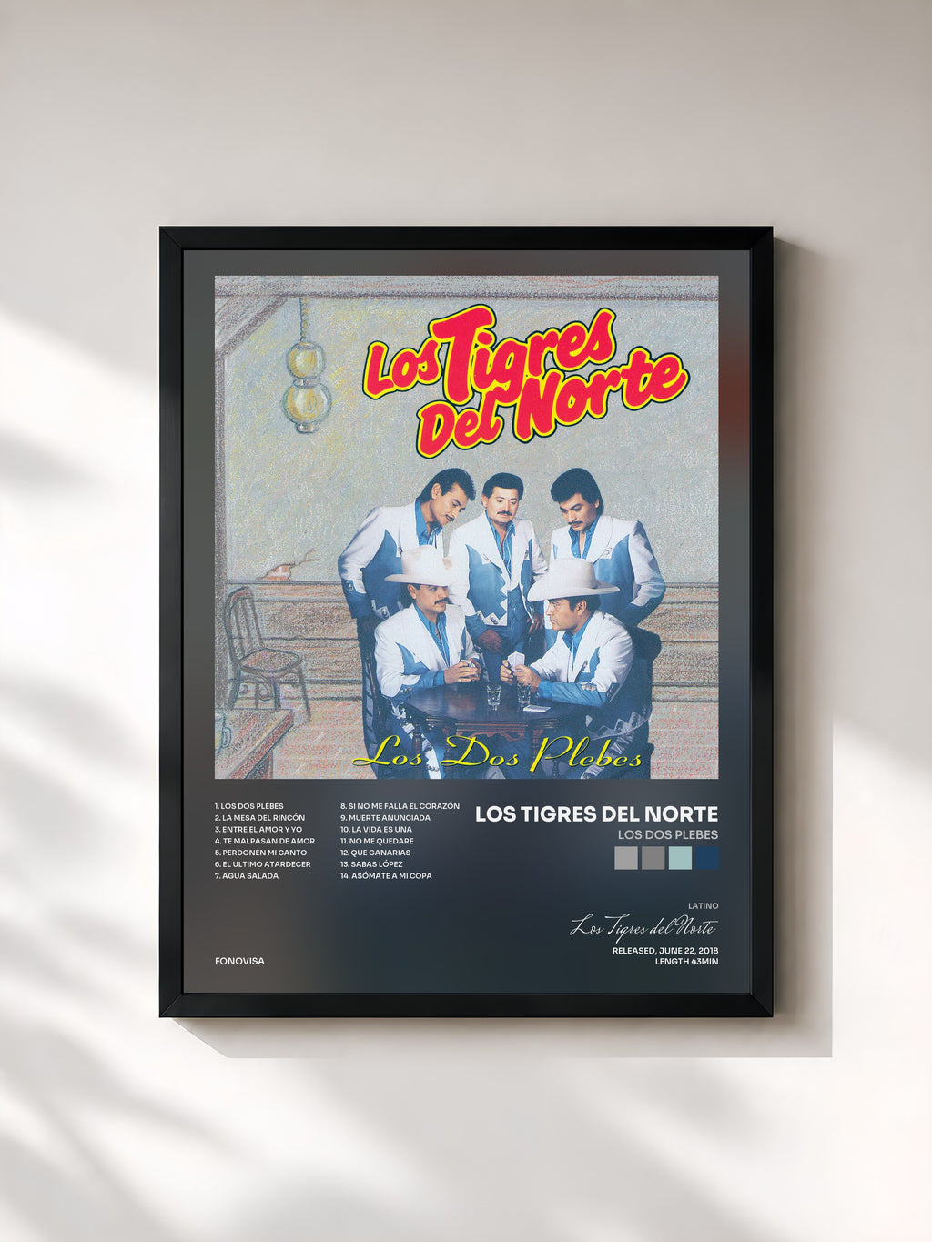 #noir Tableau de l'album Los Dos Plebes de Los Tigres del Norte, cadre noir, imprimé et encadré en France