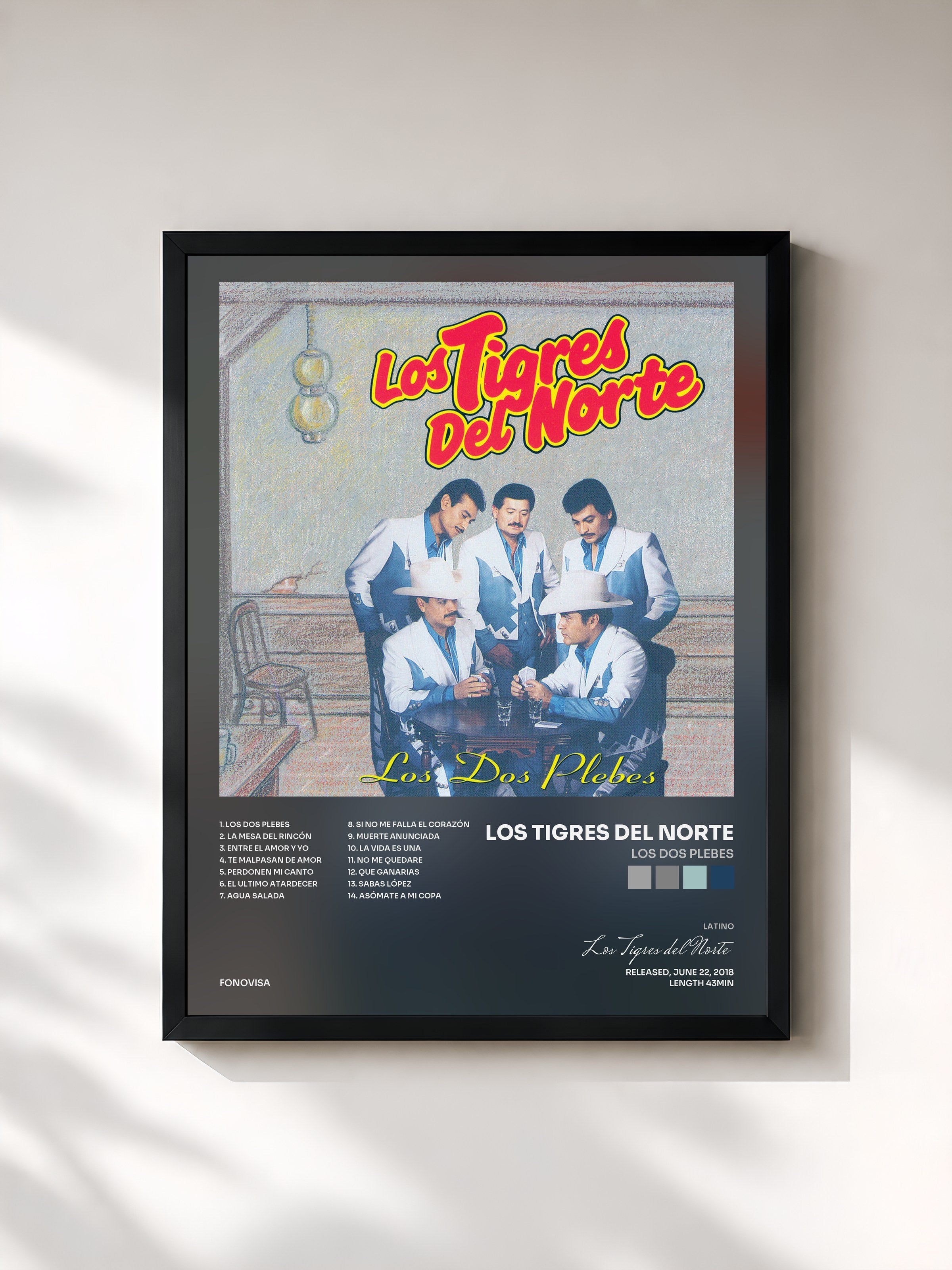 #noir Tableau de l'album Los Dos Plebes de Los Tigres del Norte, cadre noir, imprimé et encadré en France