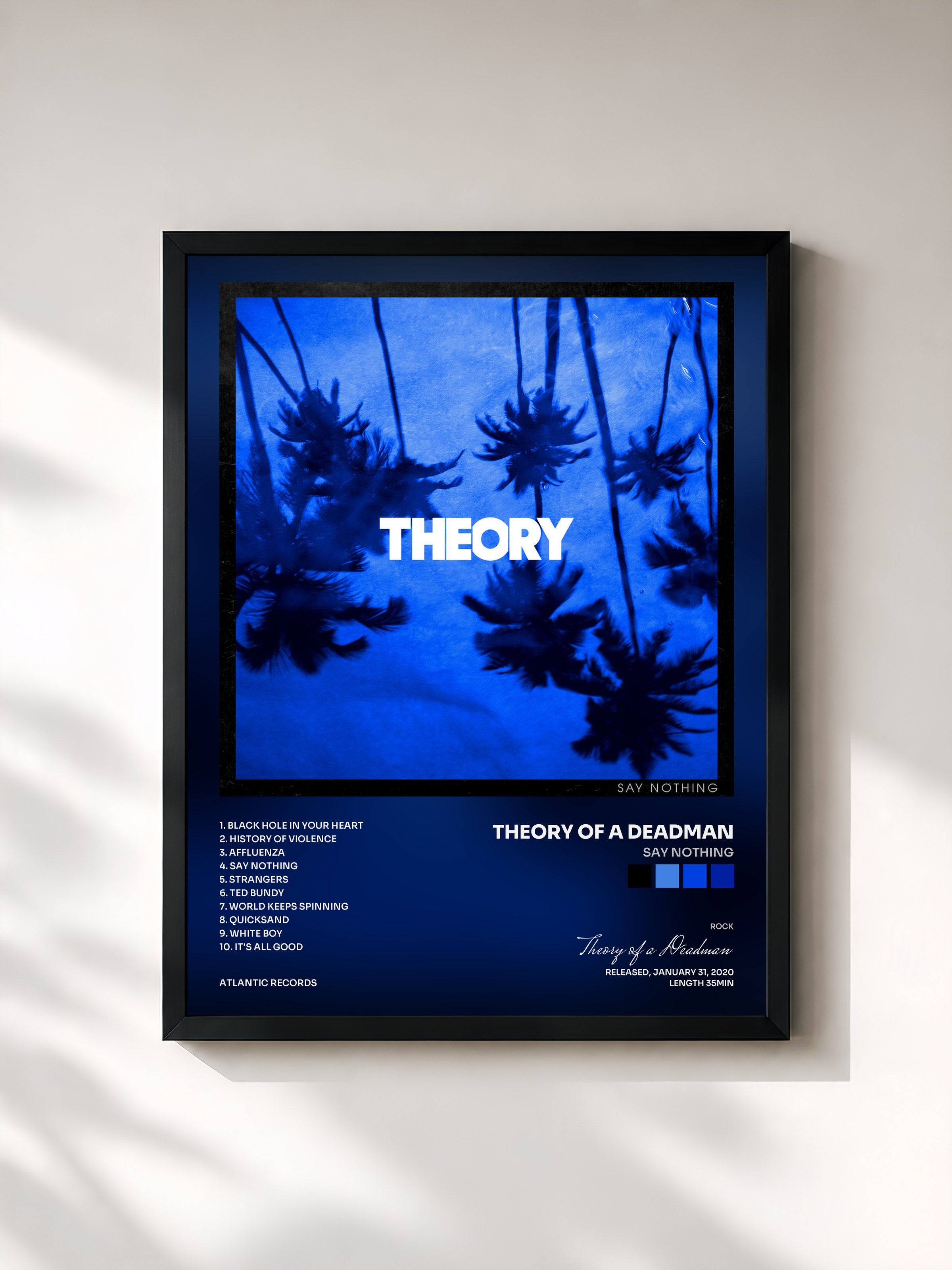 #noir Tableau de l'album Say Nothing de Theory of a Deadman, cadre noir, imprimé et encadré en France
