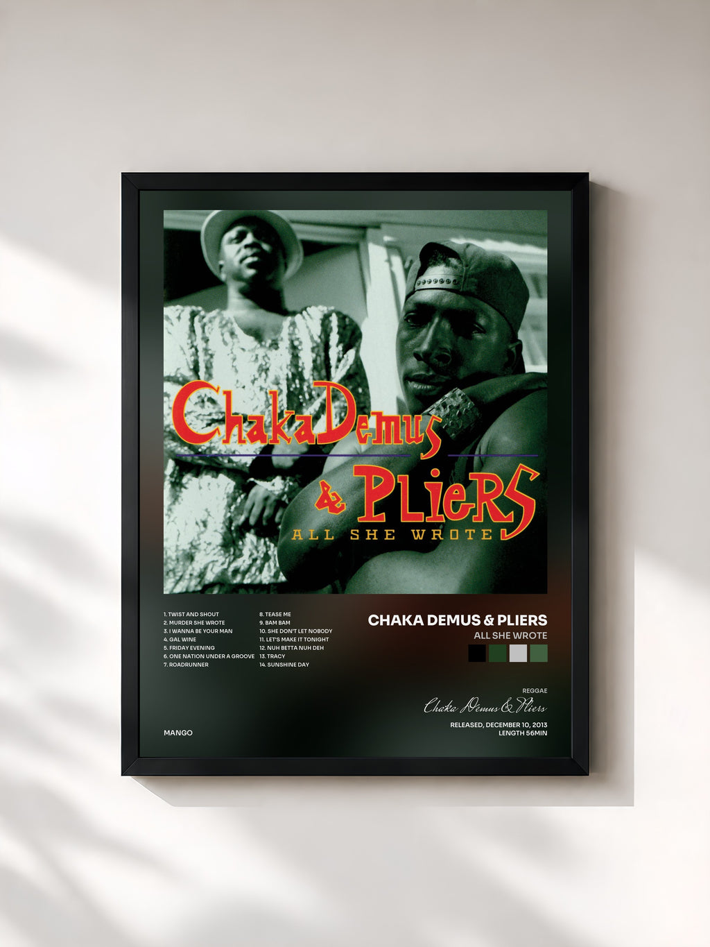 #noir Tableau de l'album All She Wrote de Chaka Demus & Pliers, cadre noir, imprimé et encadré en France