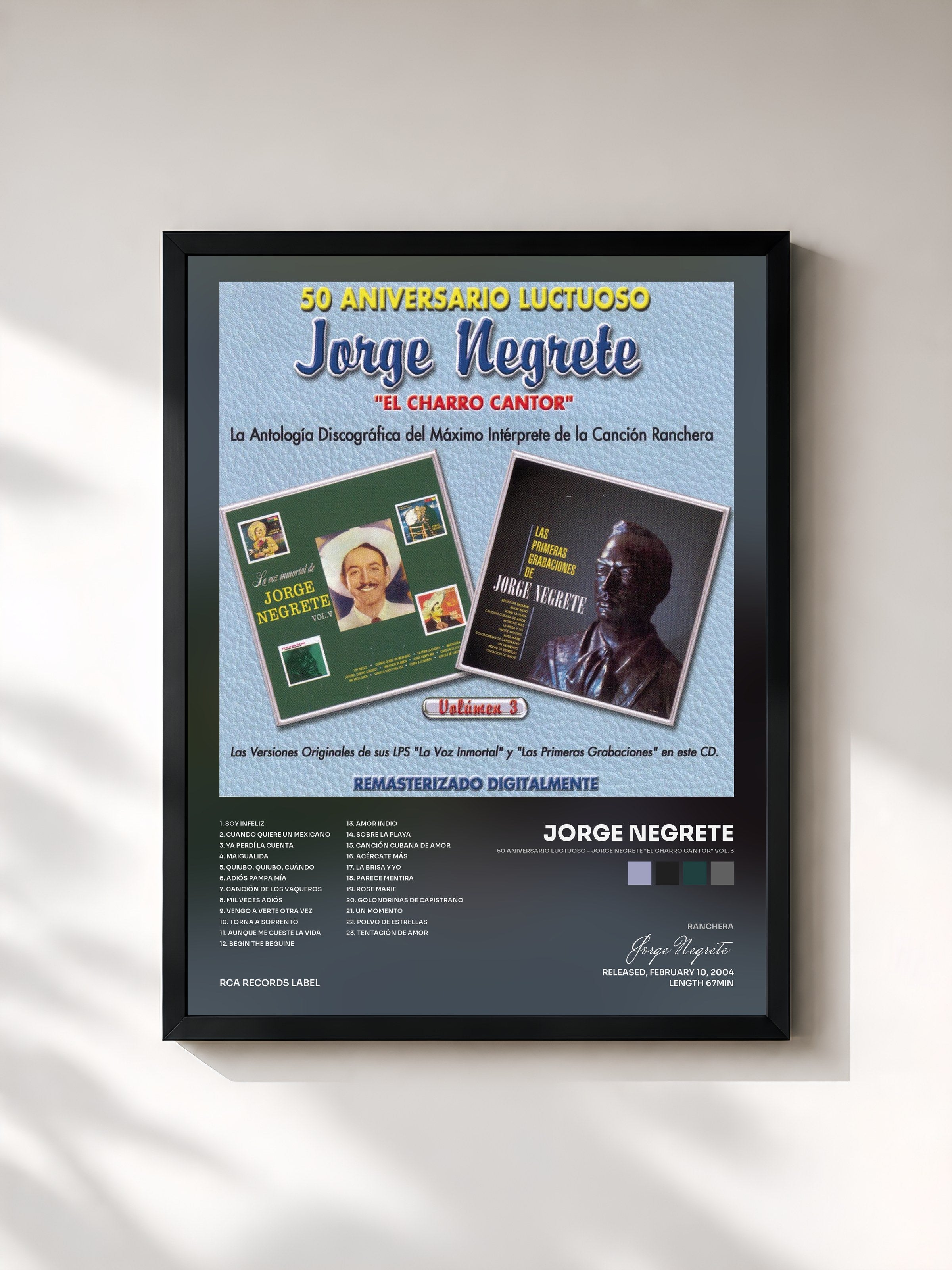 #noir Tableau de l'album 50 Aniversario Luctuoso - Jorge Negrete "El Charro Cantor" Vol. 3 de Jorge Negrete, cadre noir, imprimé et encadré en France