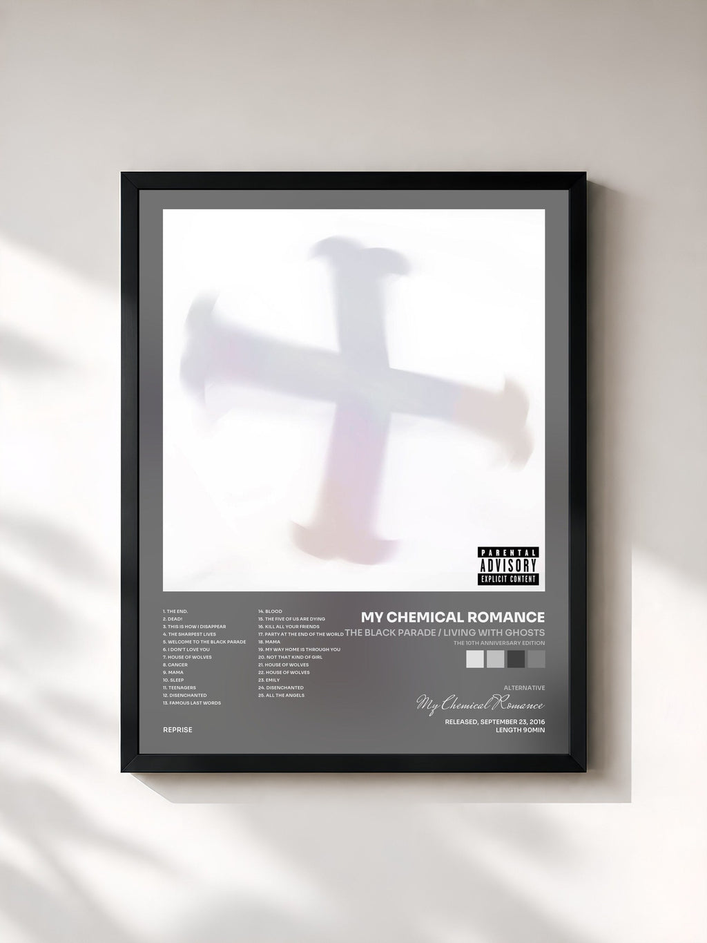 #noir The Black Parade / Living with Ghosts (The 10th Anniversary Edition) by My Chemical Romance as a framed art print, black frame, printed and framed in France