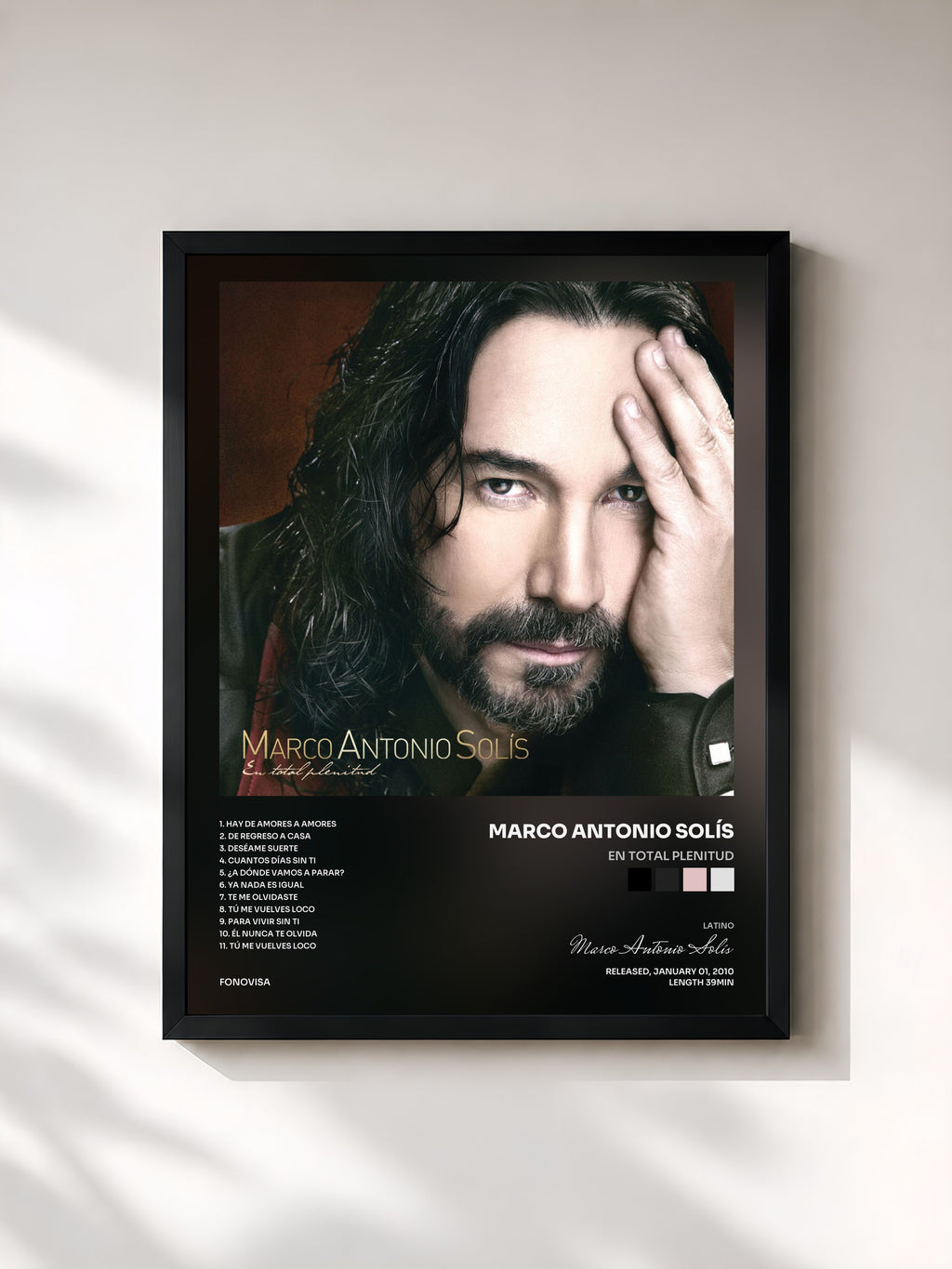 #noir Tableau de l'album En Total Plenitud de Marco Antonio Solís, cadre noir, imprimé et encadré en France