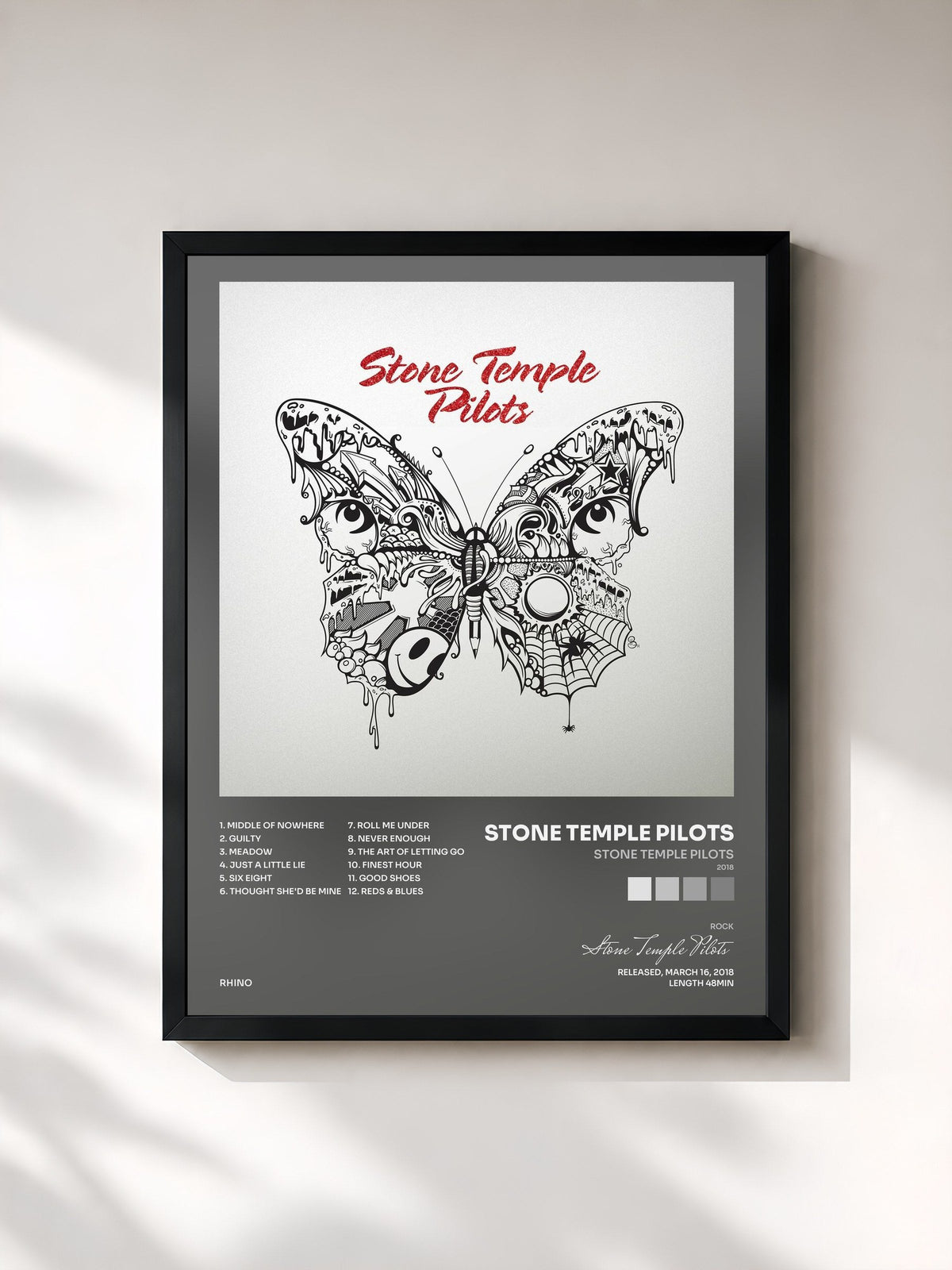 #noir Tableau de l'album Stone Temple Pilots (2018) de Stone Temple Pilots, cadre noir, imprimé et encadré en France