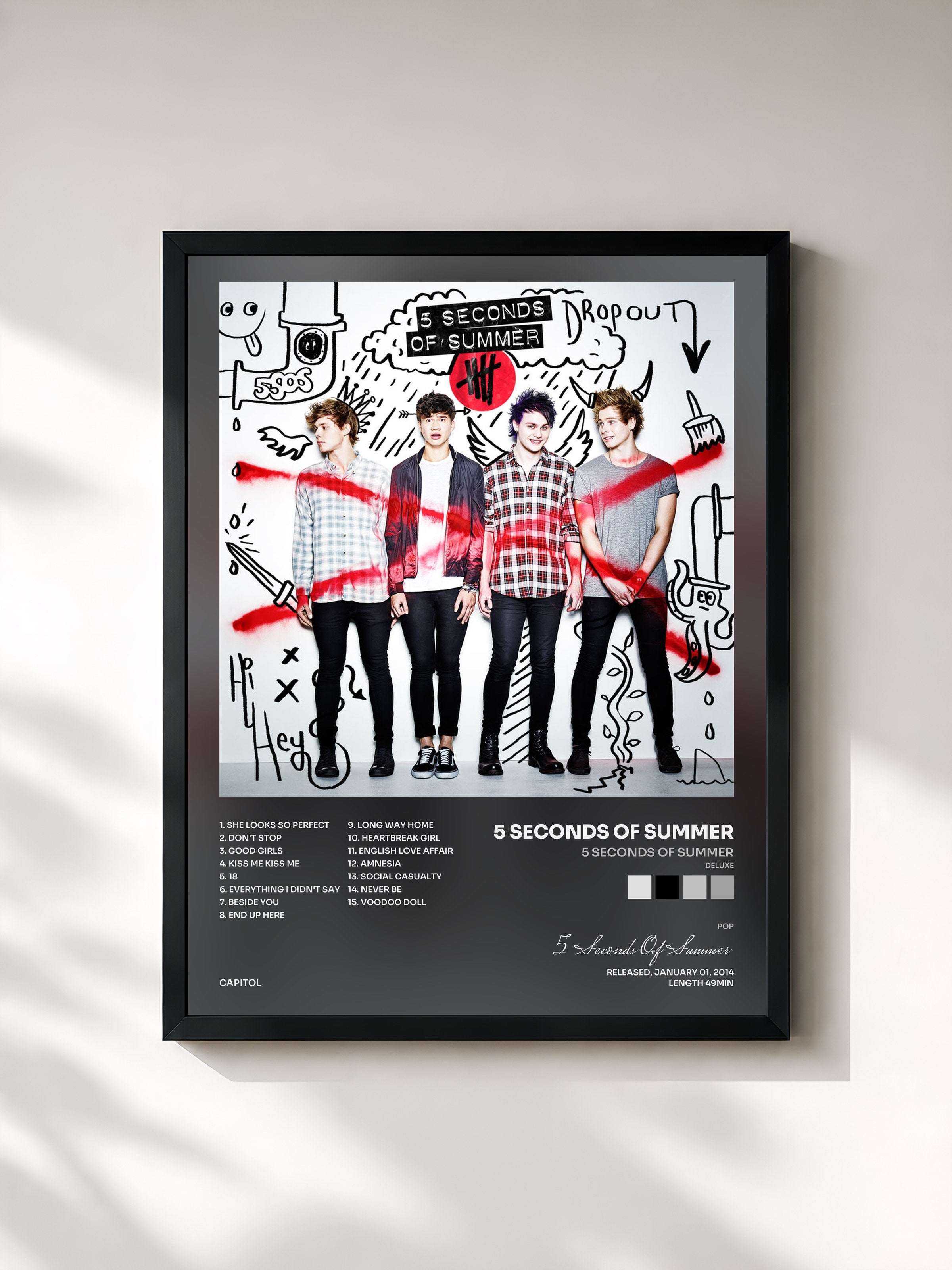 #noir Tableau de l'album 5 Seconds Of Summer (Deluxe) de 5 Seconds Of Summer, cadre noir, imprimé et encadré en France