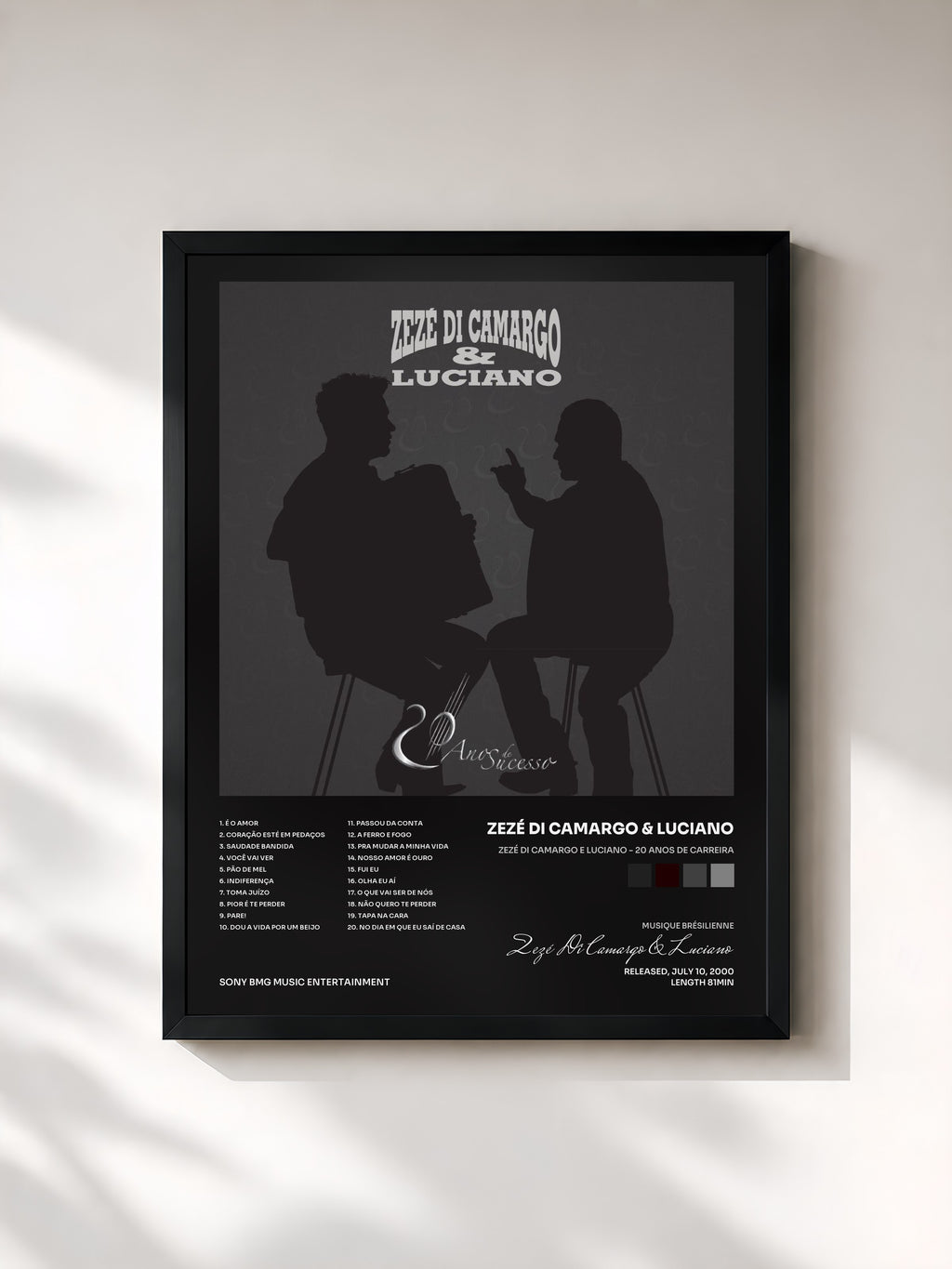 #noir Tableau de l'album Zezé Di Camargo e Luciano - 20 Anos de Carreira de Zezé Di Camargo & Luciano, cadre noir, imprimé et encadré en France