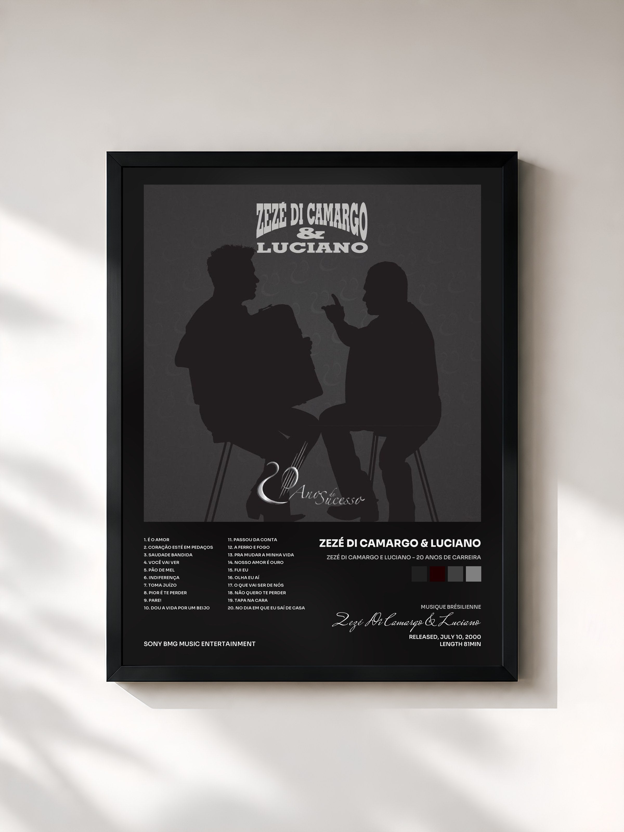#noir Tableau de l'album Zezé Di Camargo e Luciano - 20 Anos de Carreira de Zezé Di Camargo & Luciano, cadre noir, imprimé et encadré en France