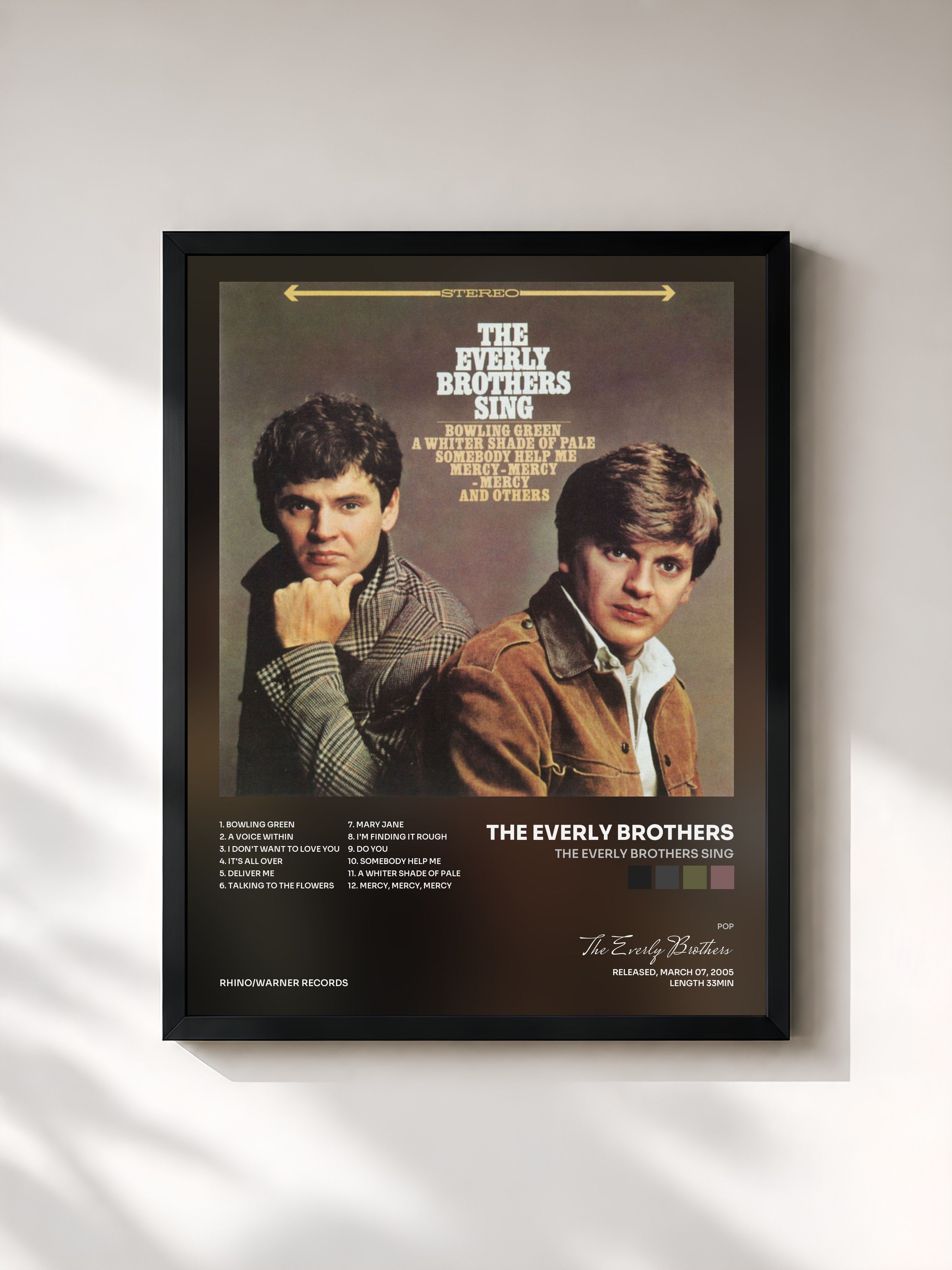 #noir Tableau de l'album The Everly Brothers Sing de The Everly Brothers, cadre noir, imprimé et encadré en France