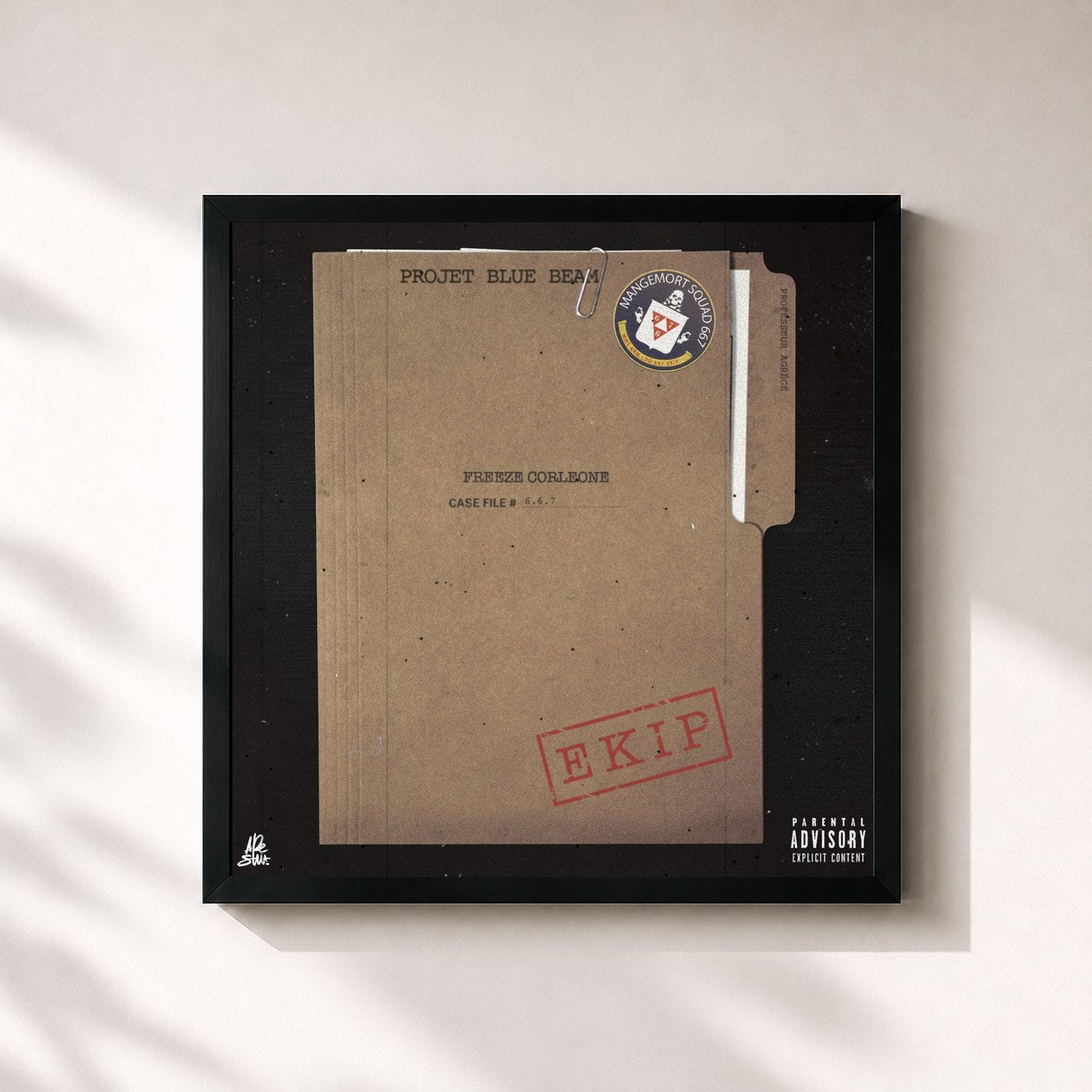 #noir Tableau carré de l'album Projet Blue Beam de Freeze Corleone, cadre noir 32x32 cm