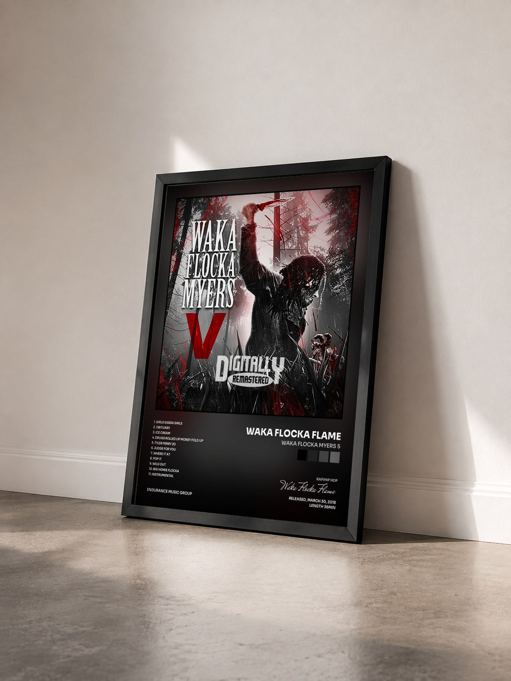 #noir Tableau de l'album Waka Flocka Myers 5 de Waka Flocka Flame vu de trois quarts, cadre noir