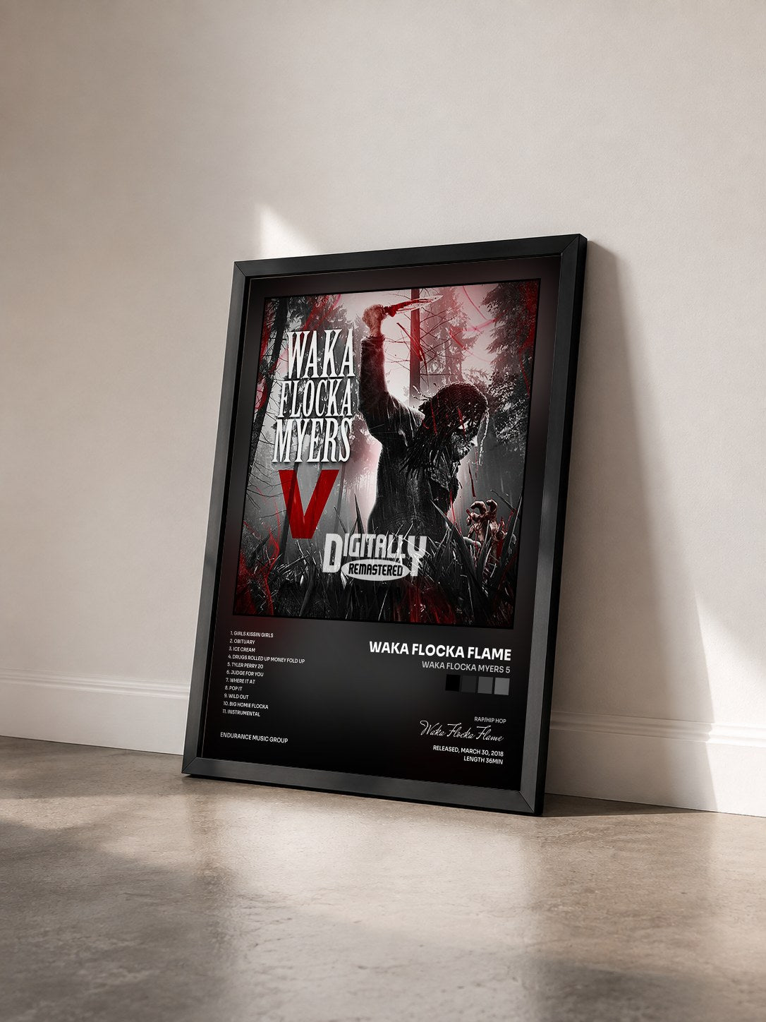 #noir Tableau de l'album Waka Flocka Myers 5 de Waka Flocka Flame vu de trois quarts, cadre noir
