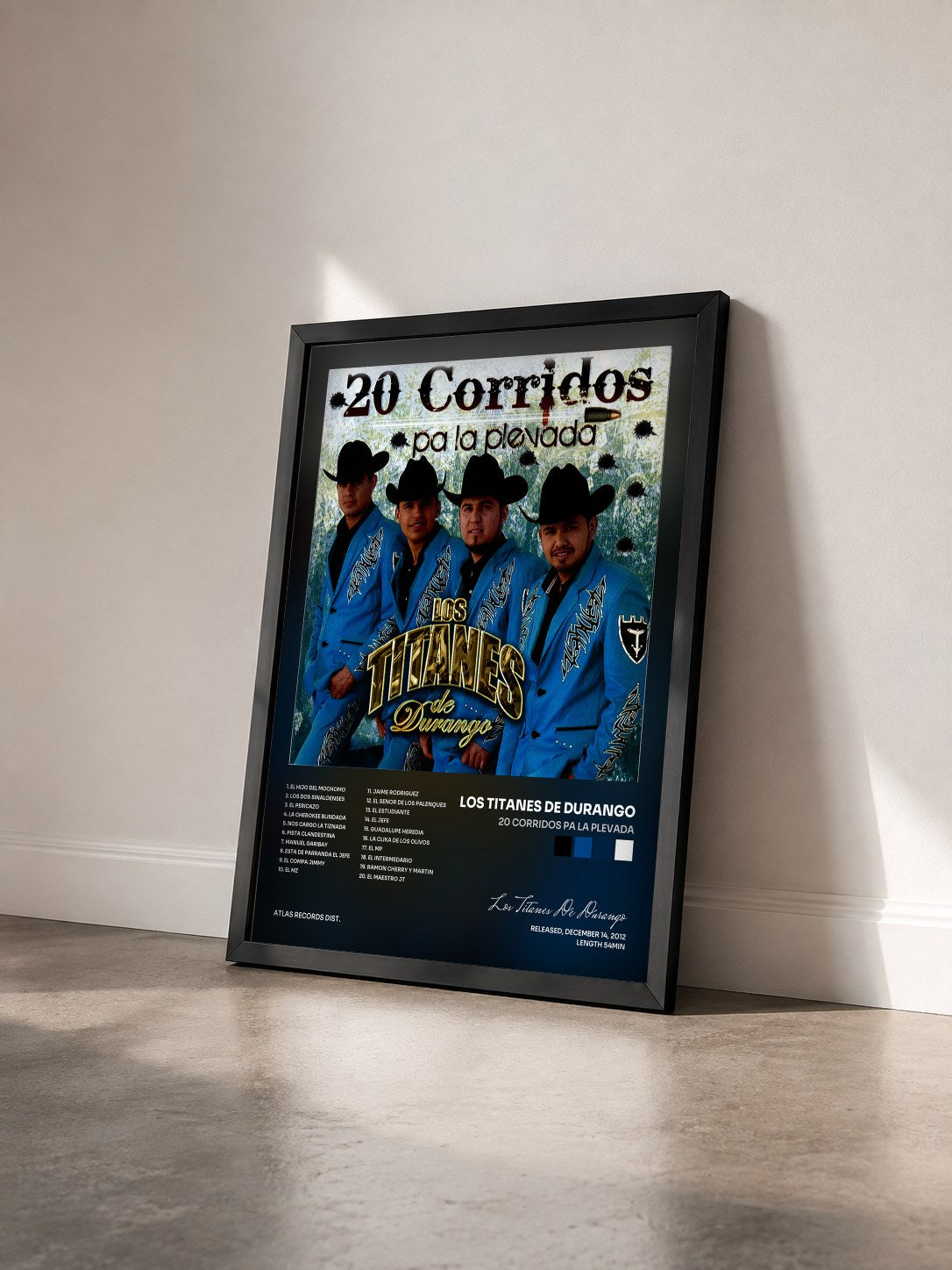 #noir Tableau de l'album 20 Corridos Pa La Plevada de Los Titanes De Durango vu de trois quarts, cadre noir