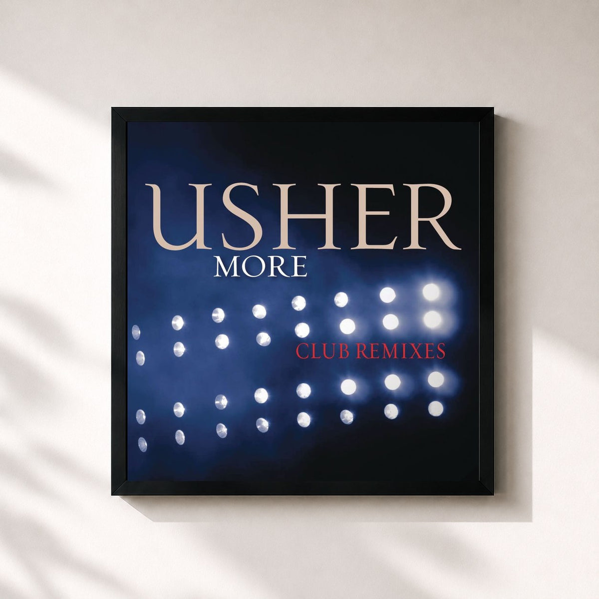 #noir Tableau carré de l'album More de USHER, cadre noir 32x32 cm