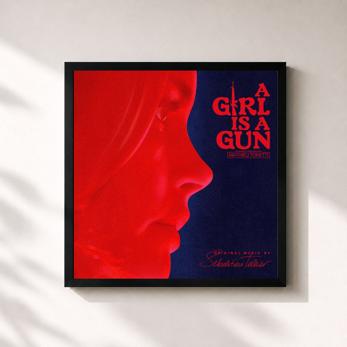 #noir Tableau carré de l'album A Girl Is a Gun (Music from the Original Series) de Sébastien Tellier, cadre noir 32x32 cm