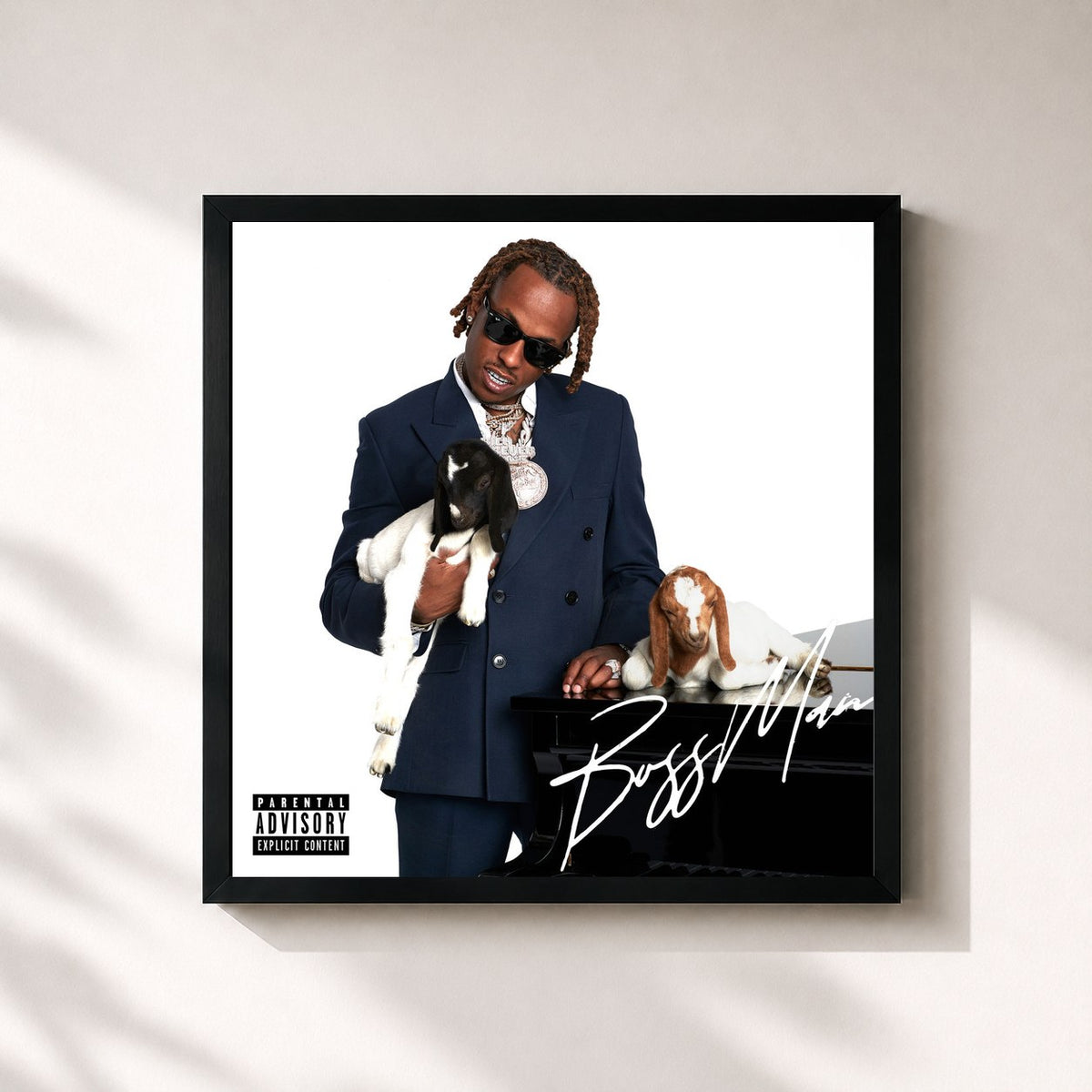 #noir Tableau carré de l'album BOSS MAN de Rich The Kid, cadre noir 32x32 cm