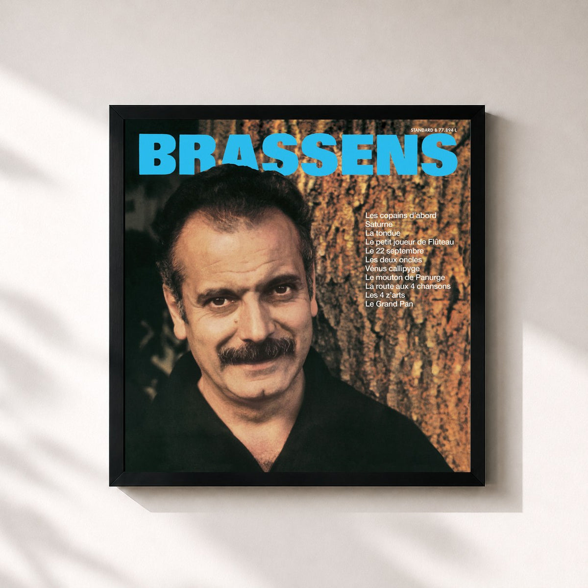 #noir Tableau carré de l'album Georges Brassens N°10 de Georges Brassens, cadre noir 32x32 cm