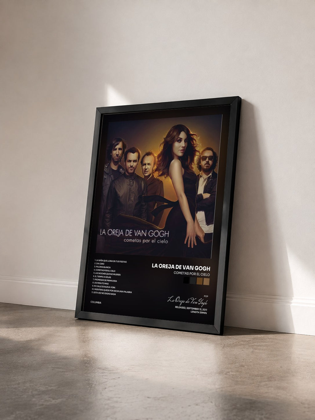 #noir Tableau de l'album Cometas Por El Cielo de La Oreja de Van Gogh vu de trois quarts, cadre noir