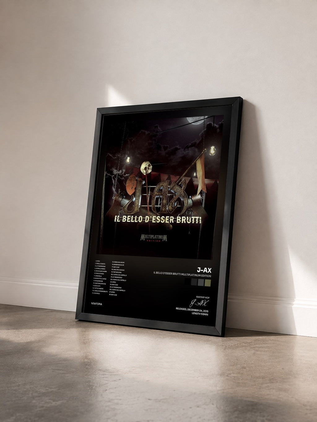 #noir Tableau de l'album Il bello d'esser brutti Multiplatinum Edition de J-AX vu de trois quarts, cadre noir