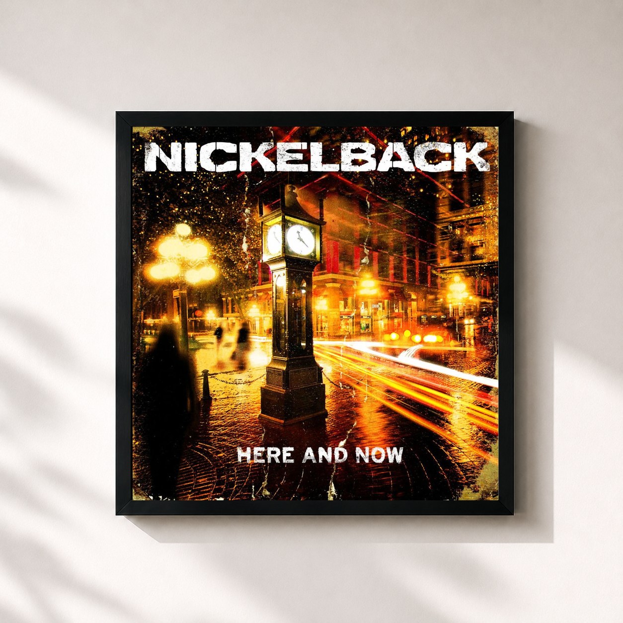 #noir Here and Now de Nickelback en lámina cuadrada enmarcada, marco negro de 32x32 cm