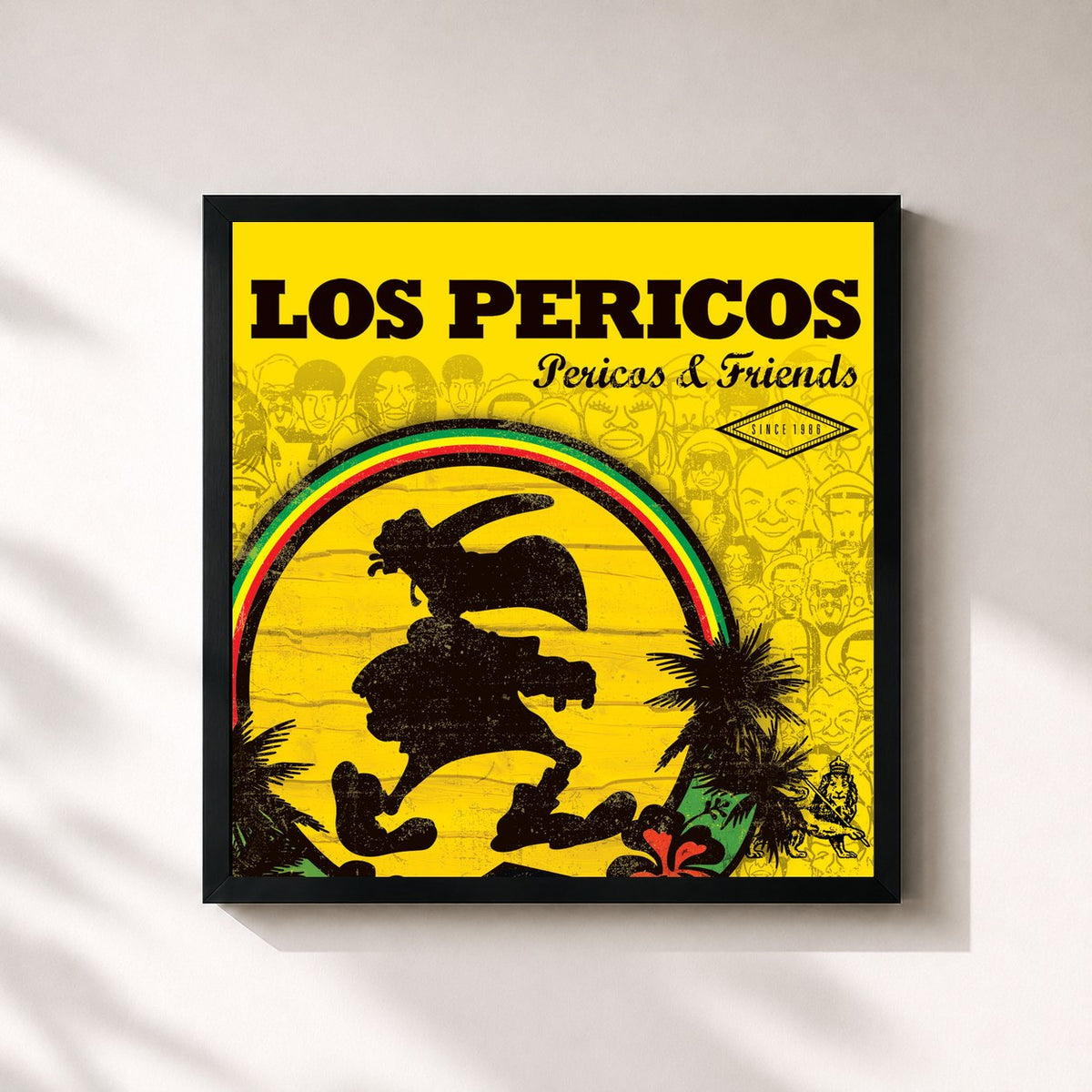 #noir Tableau carré de l'album Pericos & Friends de Los Pericos, cadre noir 32x32 cm