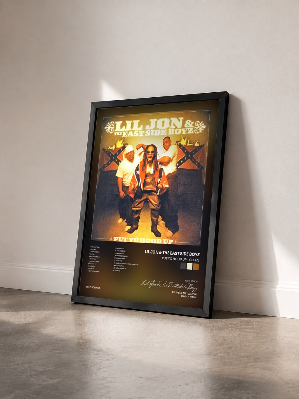 #noir Tableau de l'album Put Yo Hood Up - Clean de Lil Jon & The East Side Boyz vu de trois quarts, cadre noir