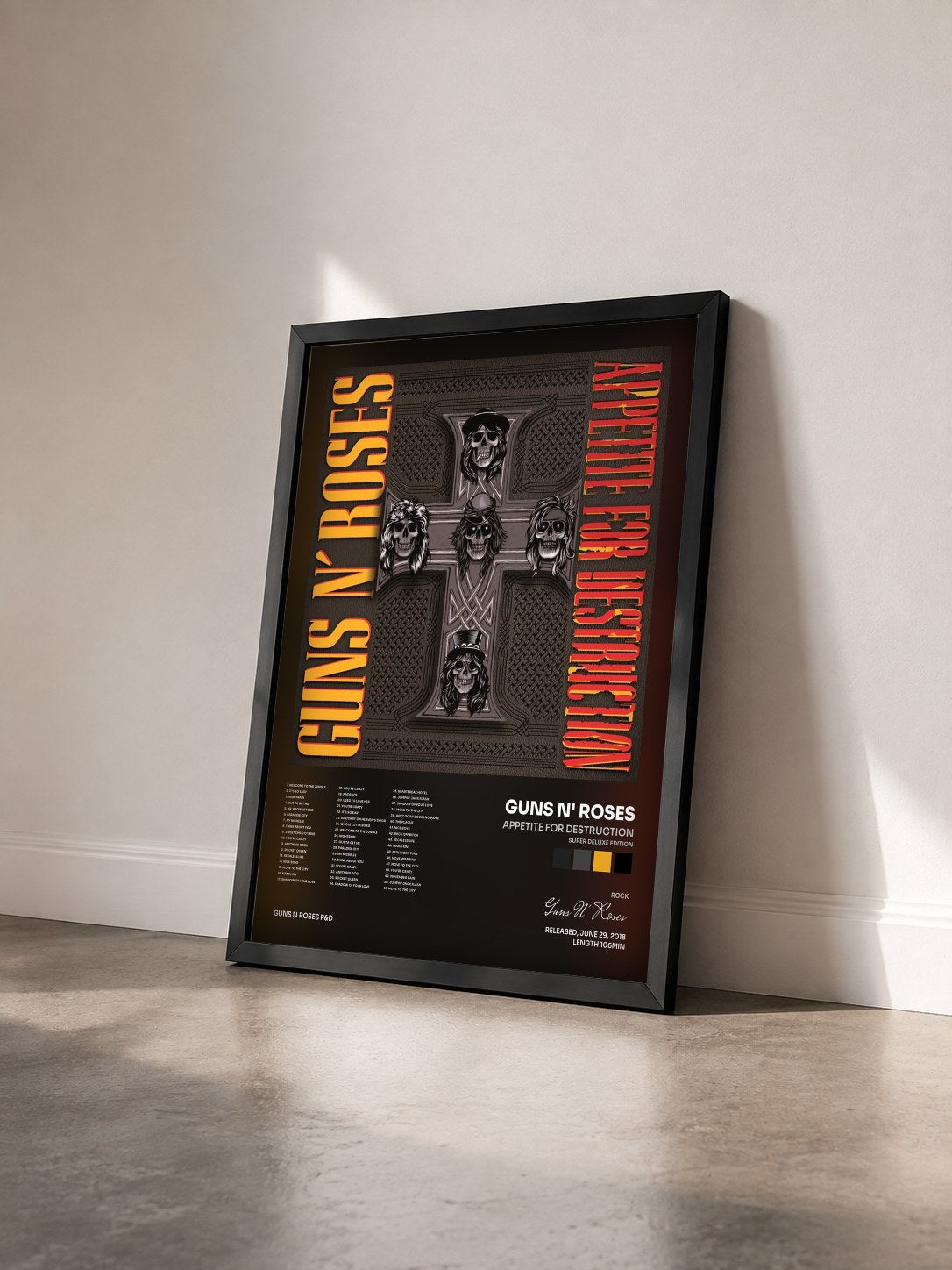 #noir Appetite For Destruction (Super Deluxe Edition) de Guns N' Roses en lámina enmarcada vista de tres cuartos, marco negro