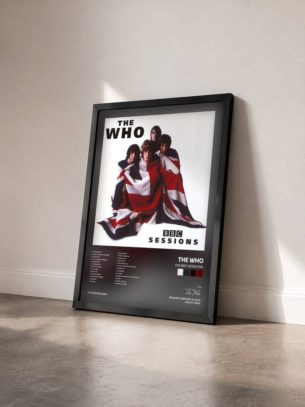 #noir The BBC Sessions von The Who als gerahmter Kunstdruck von schräg gesehen, schwarzer Rahmen