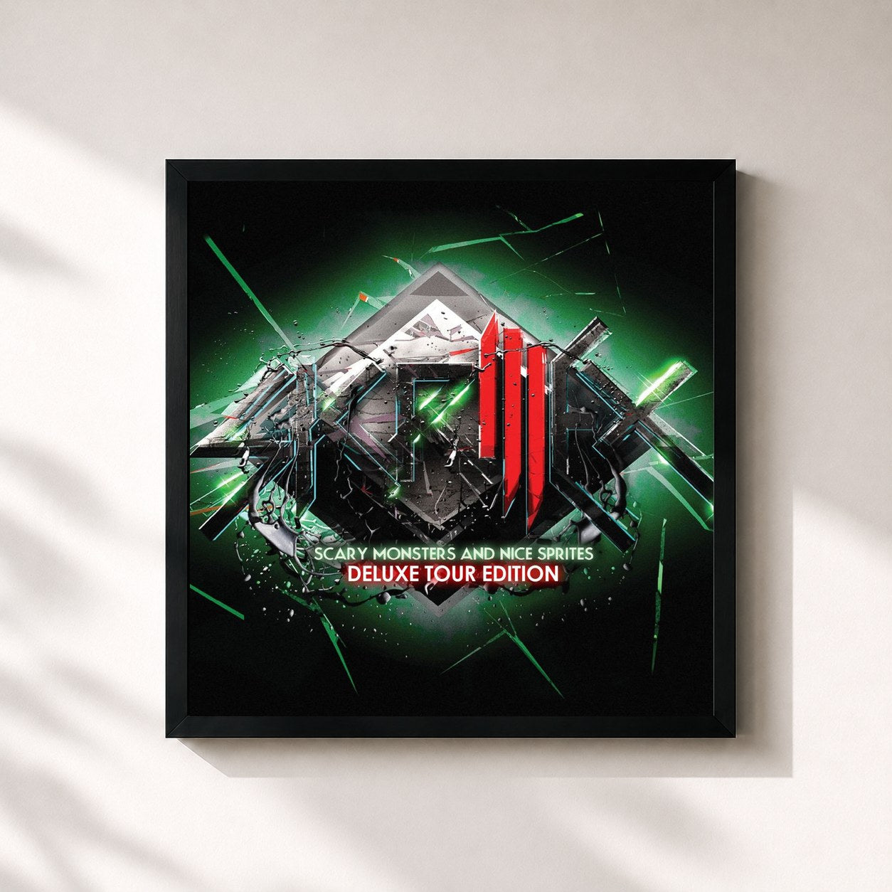 #noir Tableau carré de l'album Scary Monsters and Nice Sprites (Deluxe Tour Edition) de Skrillex, cadre noir 32x32 cm
