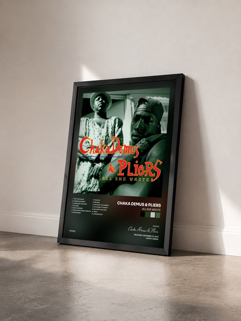 #noir Tableau de l'album All She Wrote de Chaka Demus & Pliers vu de trois quarts, cadre noir