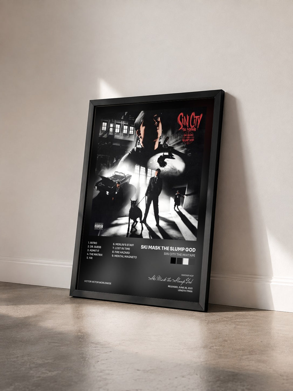 #noir Tableau de l'album Sin City The Mixtape de Ski Mask the Slump God vu de trois quarts, cadre noir