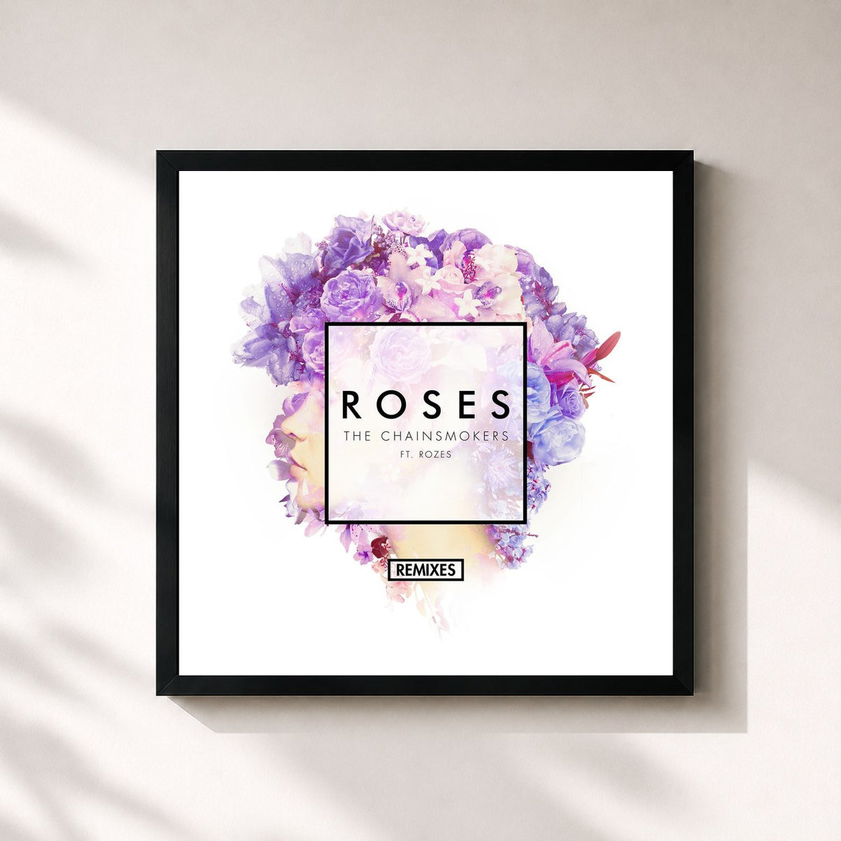 #noir Tableau carré de l'album Roses (Remixes) (feat. ROZES) de The Chainsmokers, cadre noir 32x32 cm