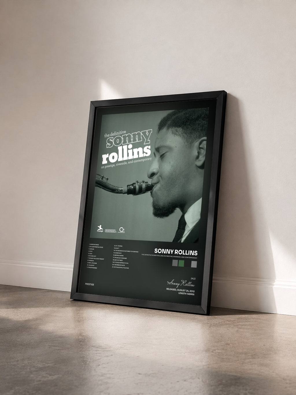 #noir The Definitive Sonny Rollins On Prestige, Riverside, And Contemporary von Sonny Rollins als gerahmter Kunstdruck von schräg gesehen, schwarzer Rahmen