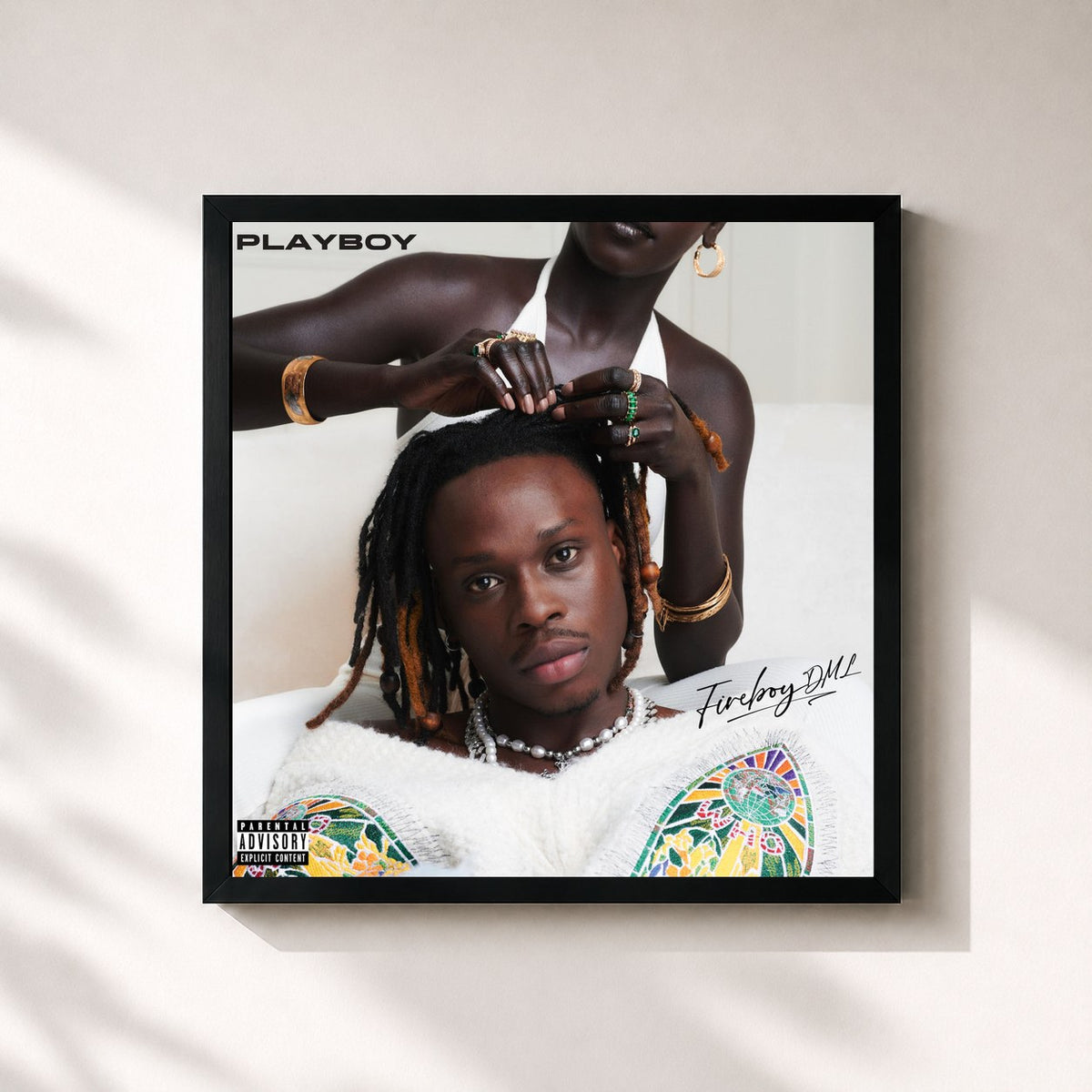 #noir Tableau carré de l'album Playboy de Fireboy Dml, cadre noir 32x32 cm