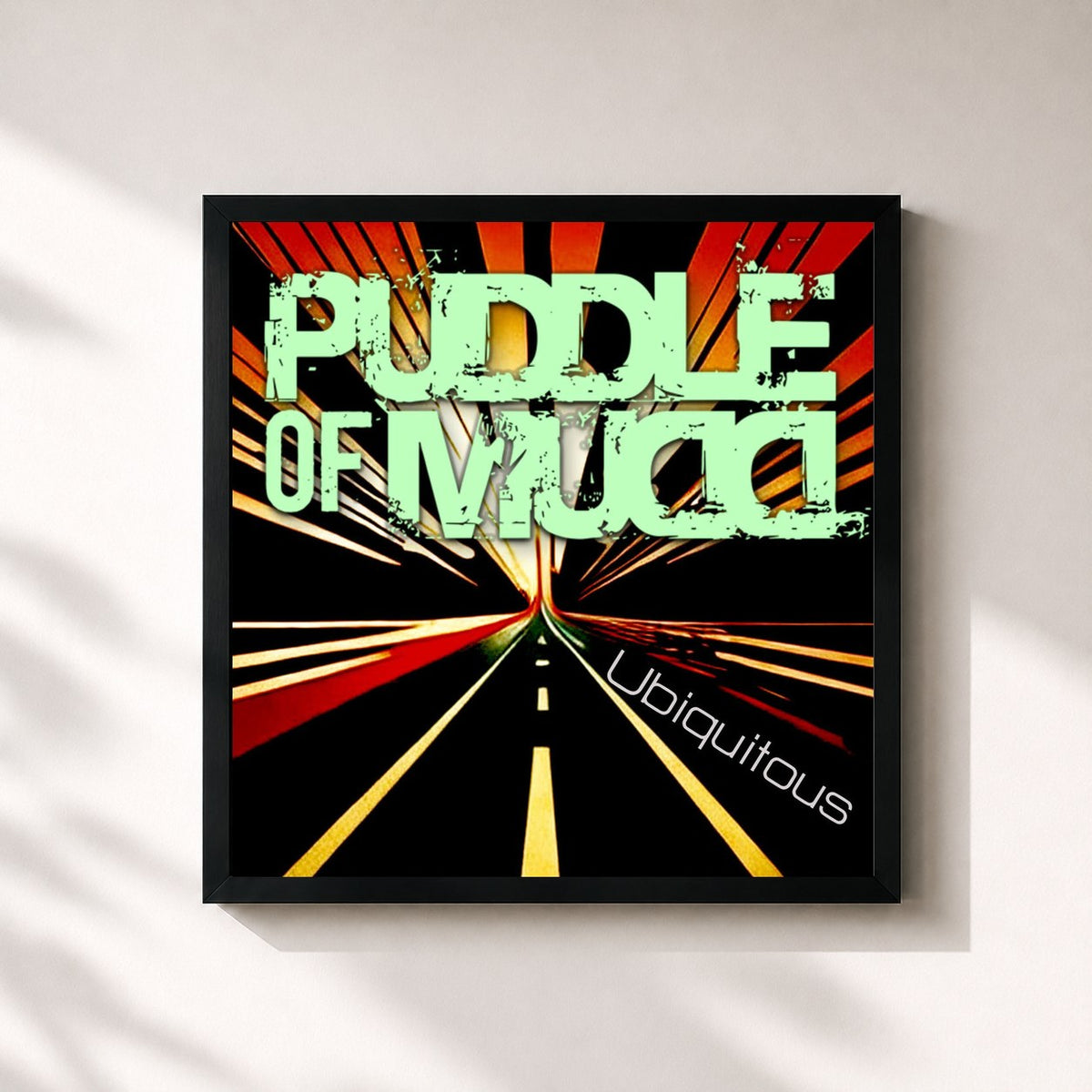 #noir Ubiquitous de Puddle of Mudd en lámina cuadrada enmarcada, marco negro de 32x32 cm