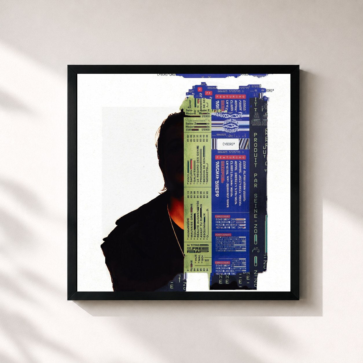 #noir Tableau carré de l'album Cyborg de Nekfeu, cadre noir 32x32 cm