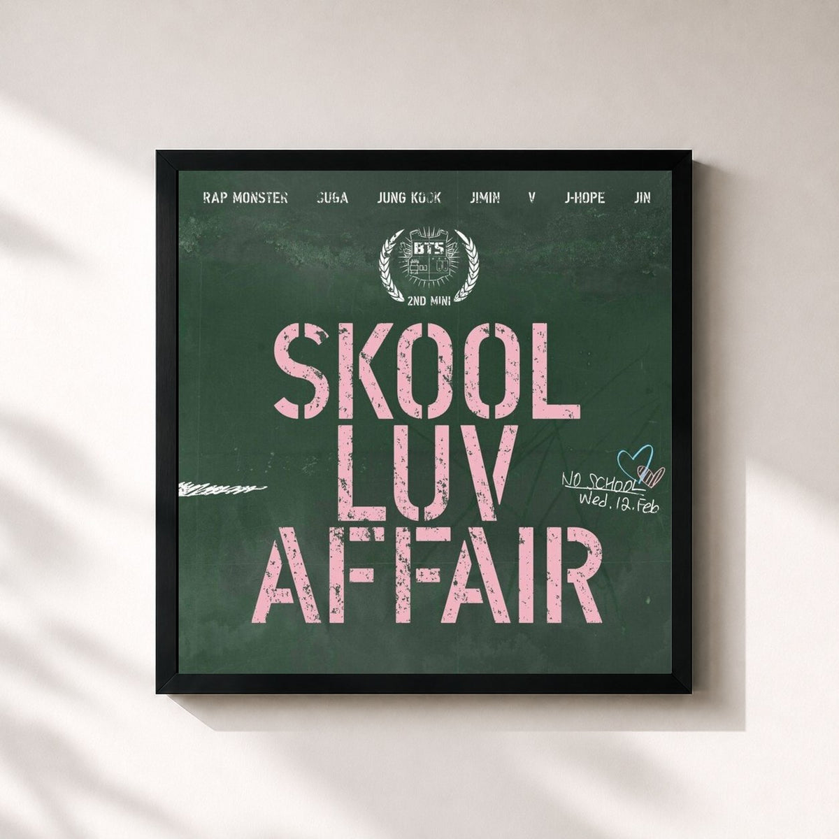#noir Tableau carré de l'album Skool Luv Affair de BTS, cadre noir 32x32 cm
