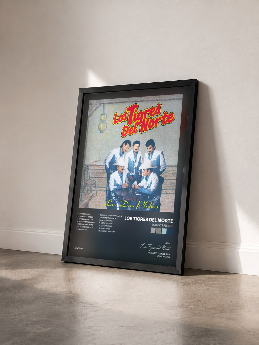 #noir Tableau de l'album Los Dos Plebes de Los Tigres del Norte vu de trois quarts, cadre noir