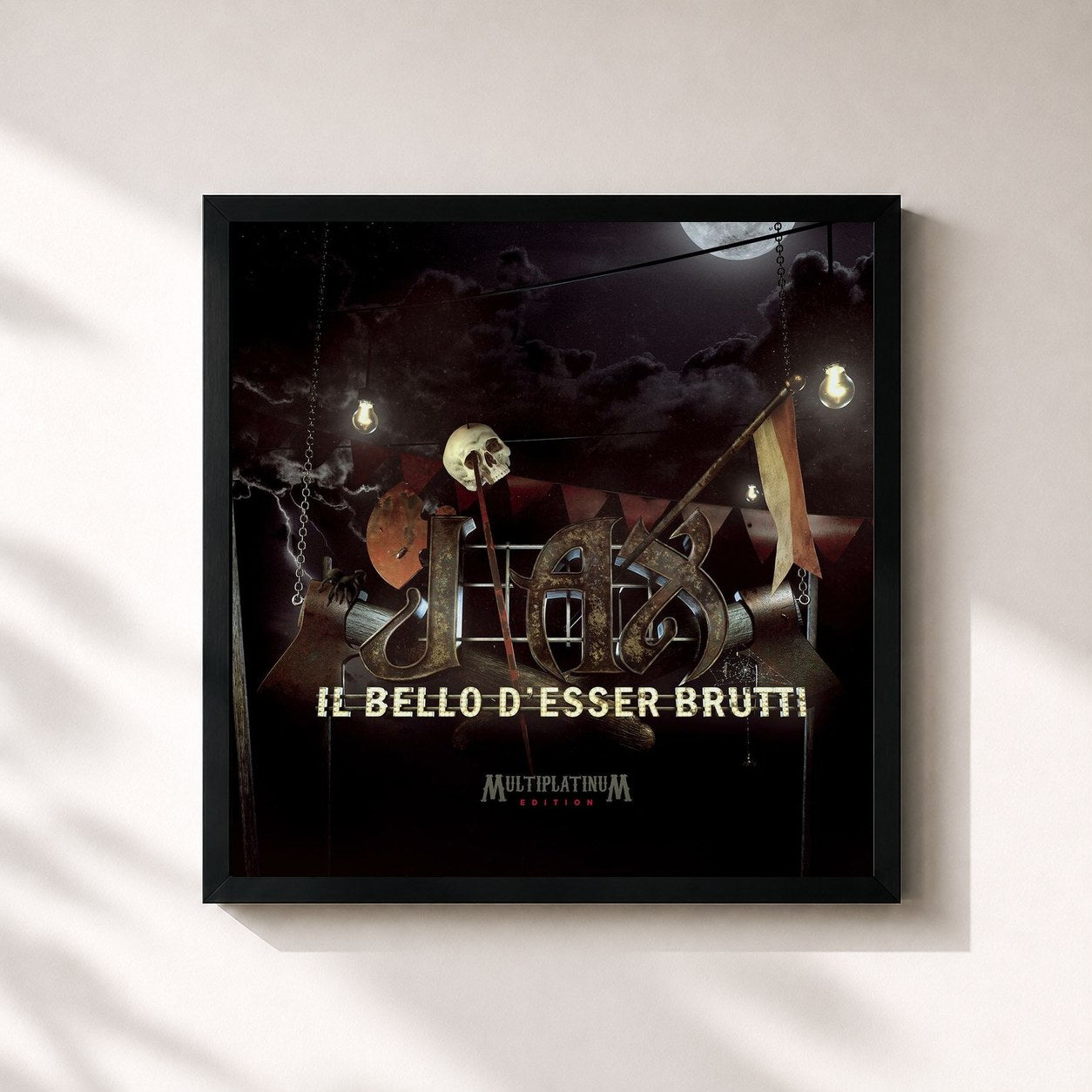 #noir Tableau carré de l'album Il bello d'esser brutti Multiplatinum Edition de J-AX, cadre noir 32x32 cm