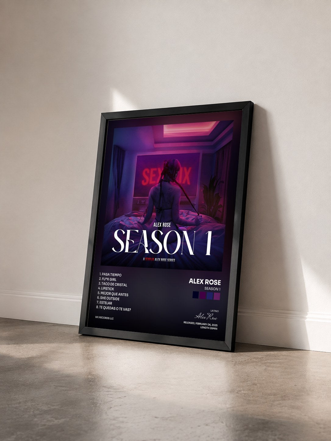 #noir Tableau de l'album Season 1 de Alex Rose vu de trois quarts, cadre noir