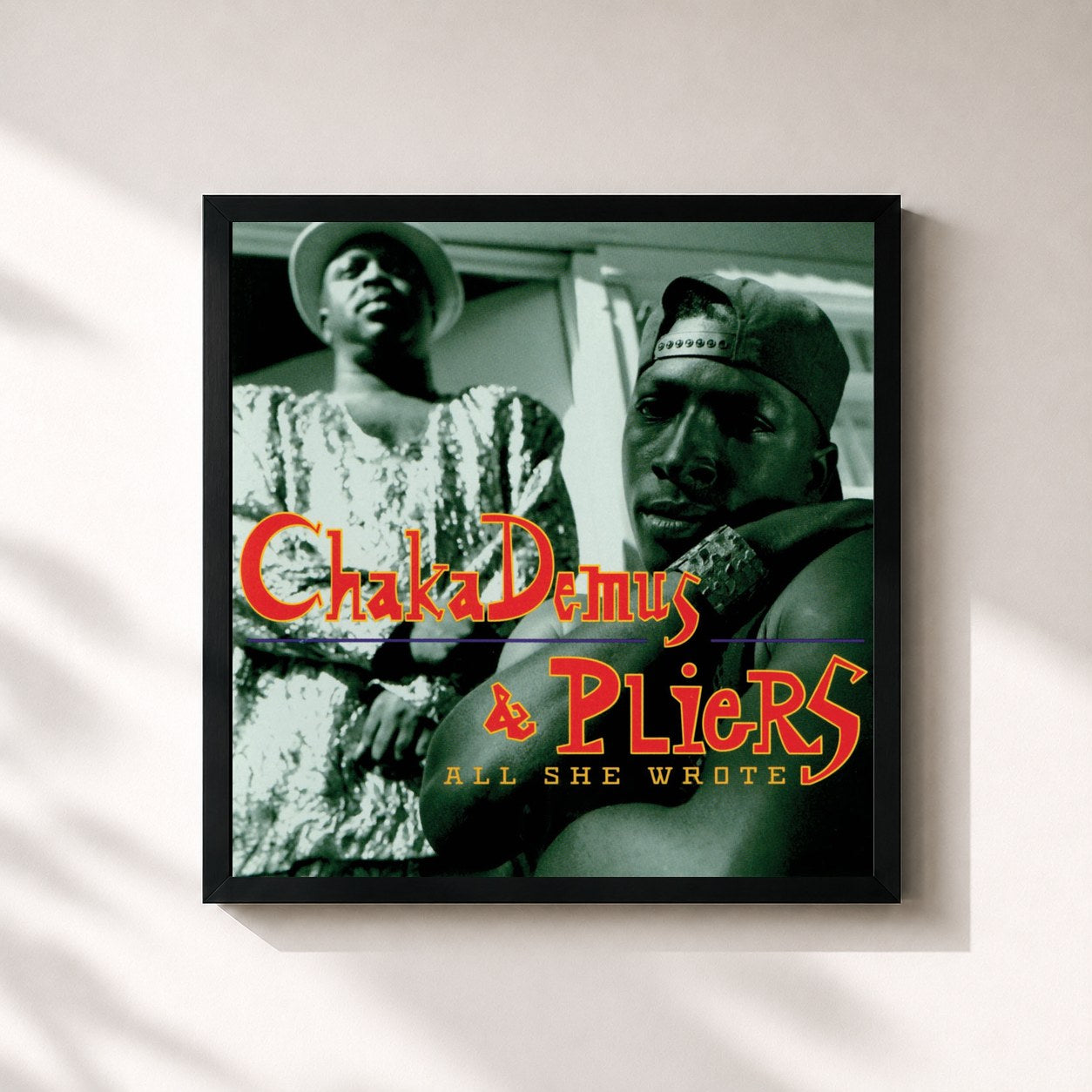#noir Tableau carré de l'album All She Wrote de Chaka Demus & Pliers, cadre noir 32x32 cm